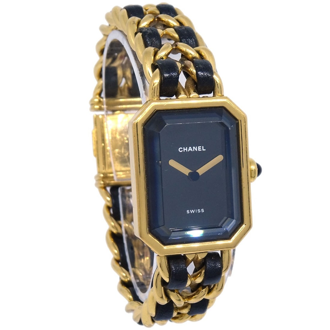 CHANEL Premiere Womens Quartz Wristwatch Gold Plated Black Dial 20 mm: CHANEL Premiere Womens Quartz Wristwatch Gold Plated Black Dial 20 mm Chanel Premiere women's wristwatch with a quartz movement and analog display. It features a black gold case and dial, a black gold