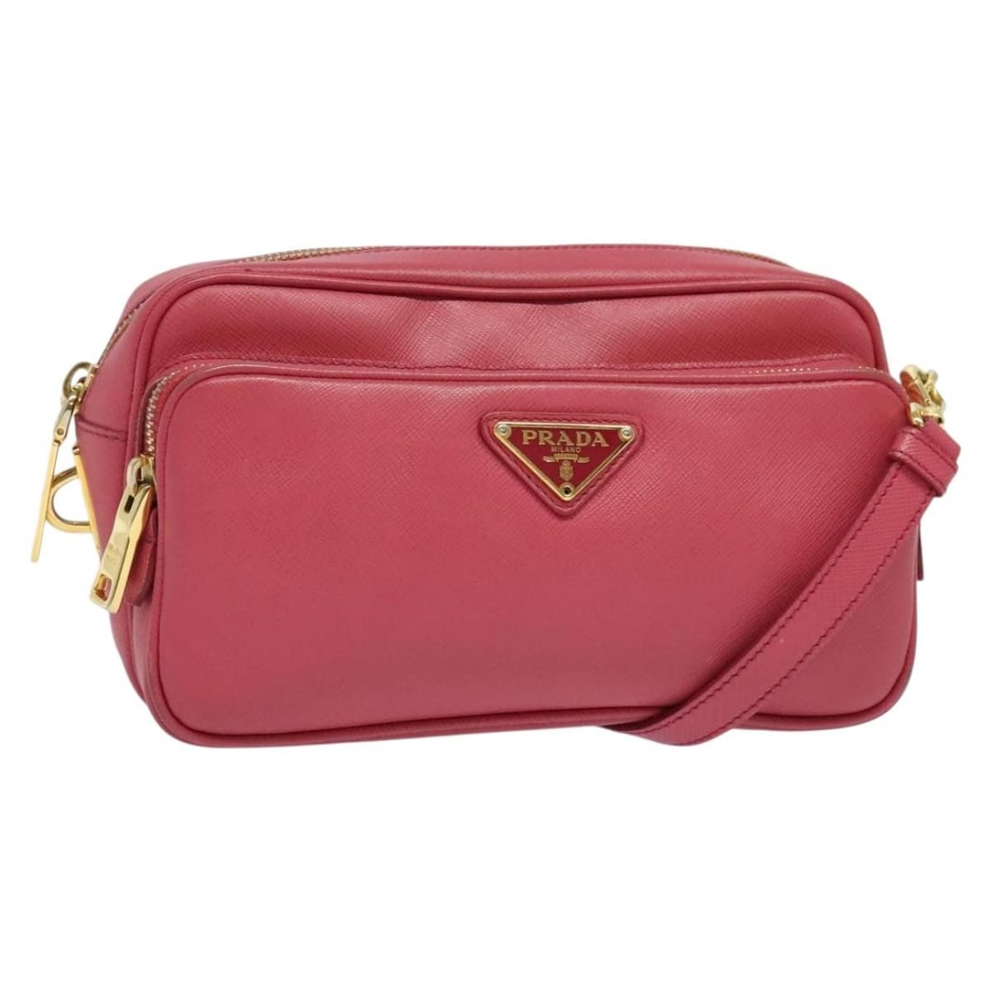PRADA BT1010 Saffiano Leather Shoulder Bag Pink Gold: PRADA BT1010 Saffiano Leather Shoulder Bag Pink Gold Prada BT1010 shoulder bag in pink Saffiano leather with gold-tone accents. Made in Italy, this women's bag includes the guarantee card. Condition i