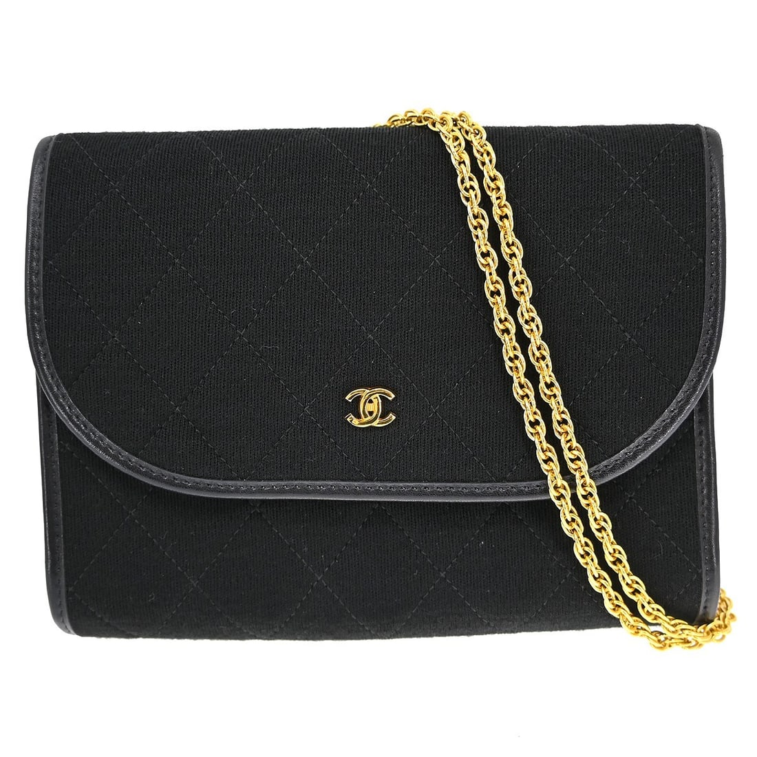 CHANEL Quilted Black Shoulder Bag Cotton Lambskin Double Chain: CHANEL Quilted Black Shoulder Bag Cotton Lambskin Double Chain Chanel quilted shoulder bag in black with a double chain strap design. Made in cotton and lambskin with a canvas lining, this medium shou