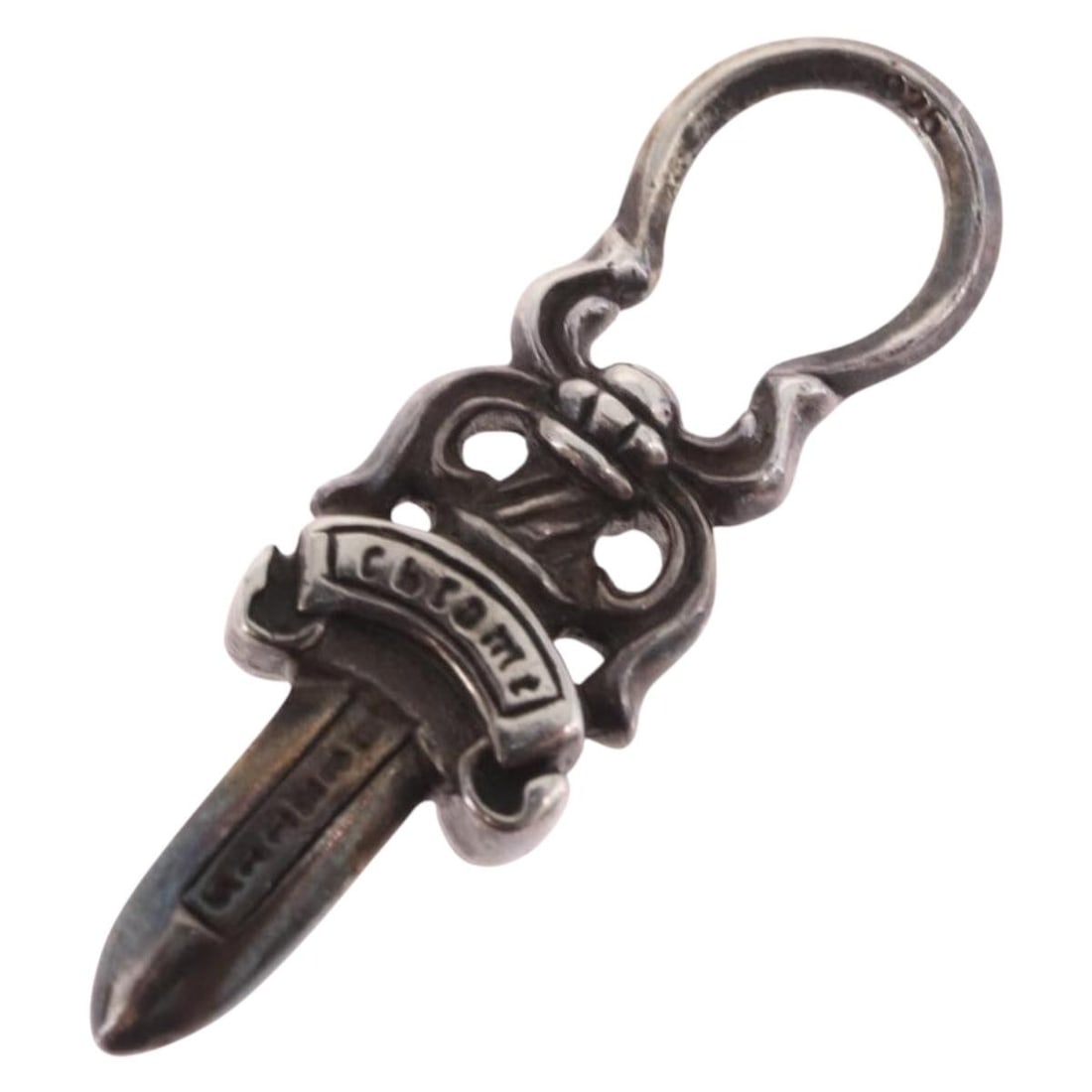 Chrome Hearts AG925 Silver Dagger Pendant Charm Top 4 cm: Chrome Hearts AG925 Silver Dagger Pendant Charm Top 4 cm Chrome Hearts pendant top in silver, made of Ag925 silver. The piece features a dagger charm design and is intended for women. It is offered in