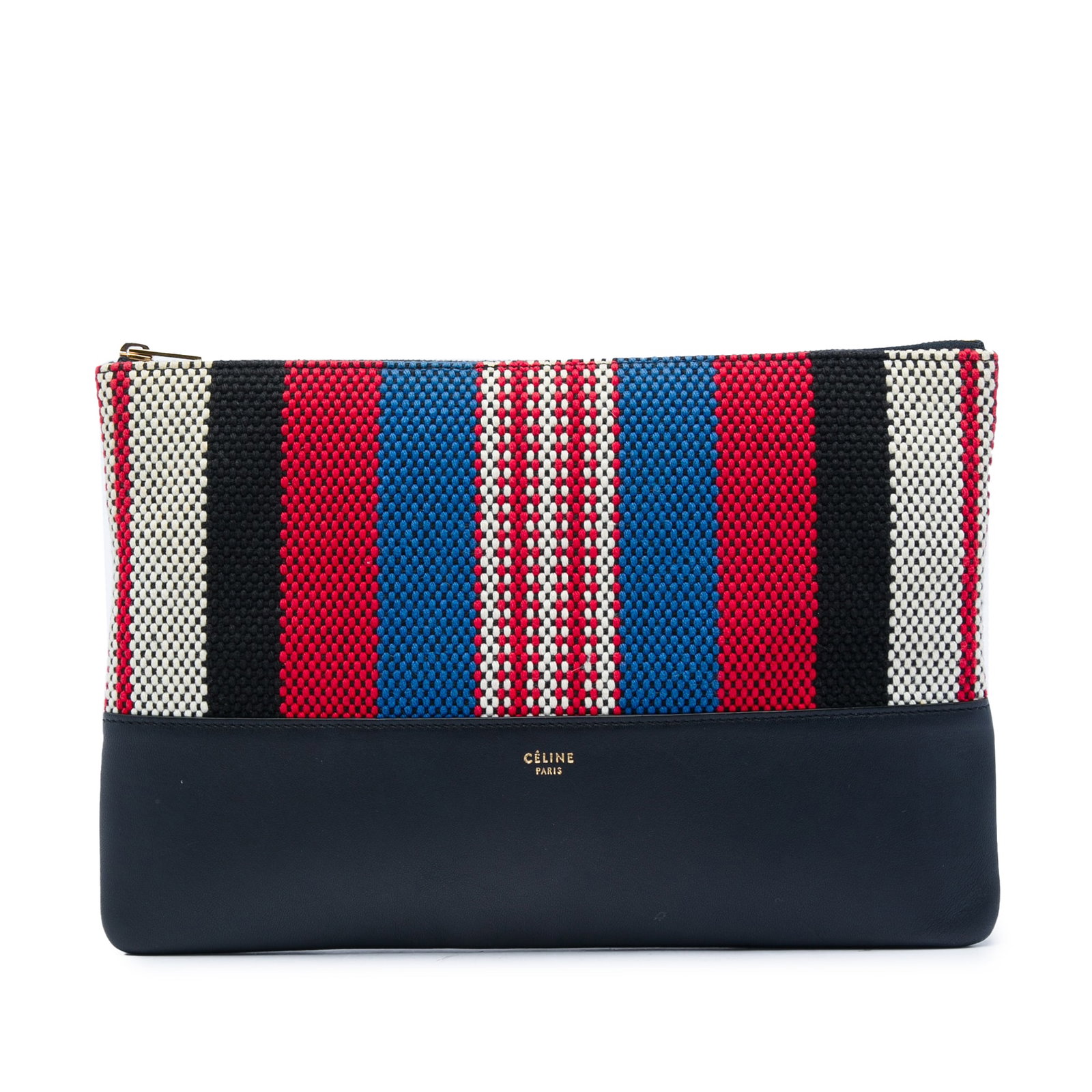 Celine Solo Pouch Striped Canvas Clutch with Leather Trim (1 of 6)