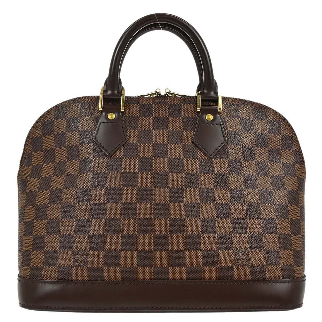 Louis Vuitton Alma Damier Ebene Brown Top Handle Bag N51131: Louis Vuitton Alma Damier Ebene Brown Top Handle Bag N51131 Vintage Louis Vuitton Alma handbag in the Damier Ebene pattern with double handles and a zip closure. This women's top handle bag features a