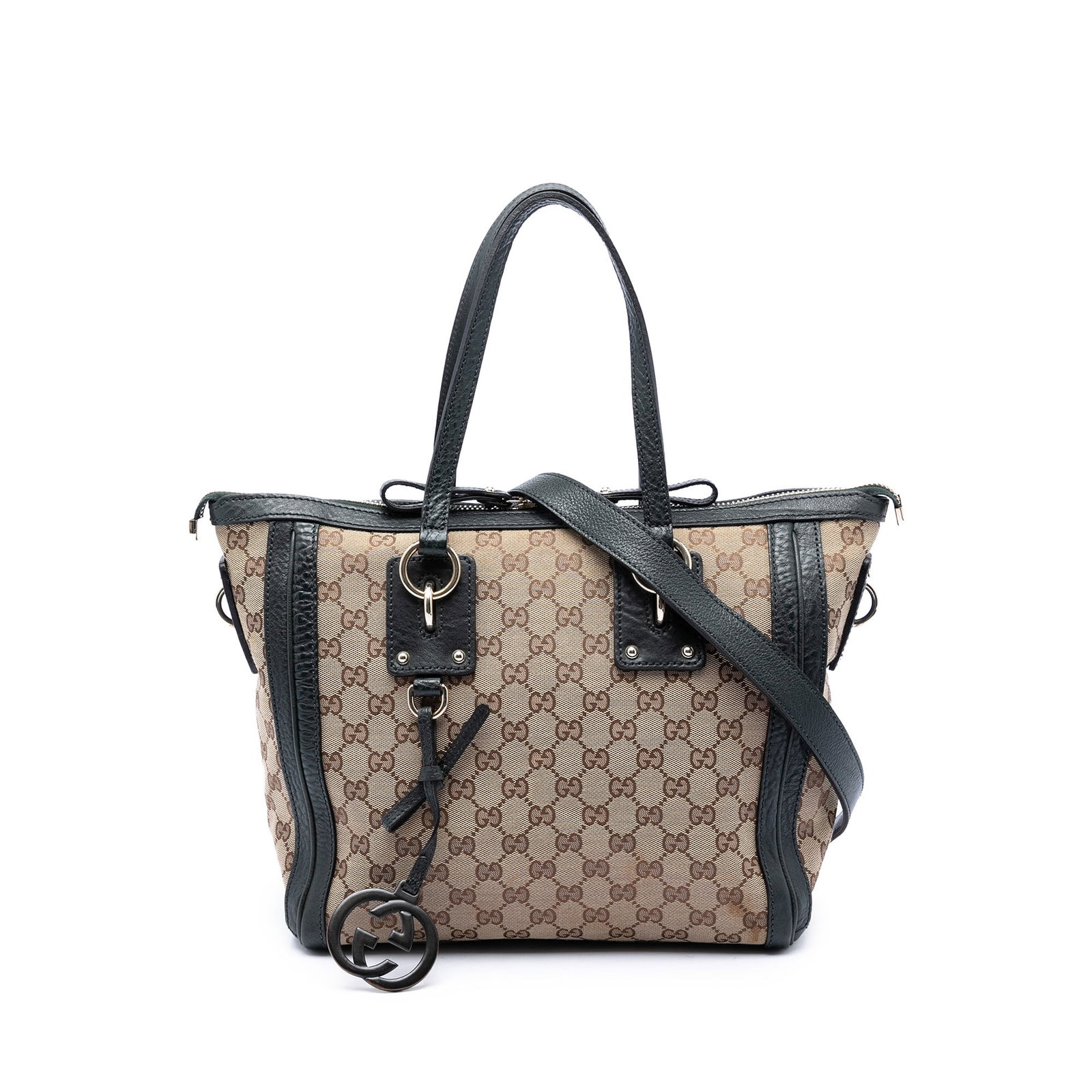 Gucci Charm Satchel Medium GG Canvas Beige Handbag: Gucci Charm Satchel Medium GG Canvas Beige Handbag Gucci Medium GG Canvas Charm Satchel in beige canvas with leather trim. This satchel features flat leather handles, a detachable flat leather strap, 