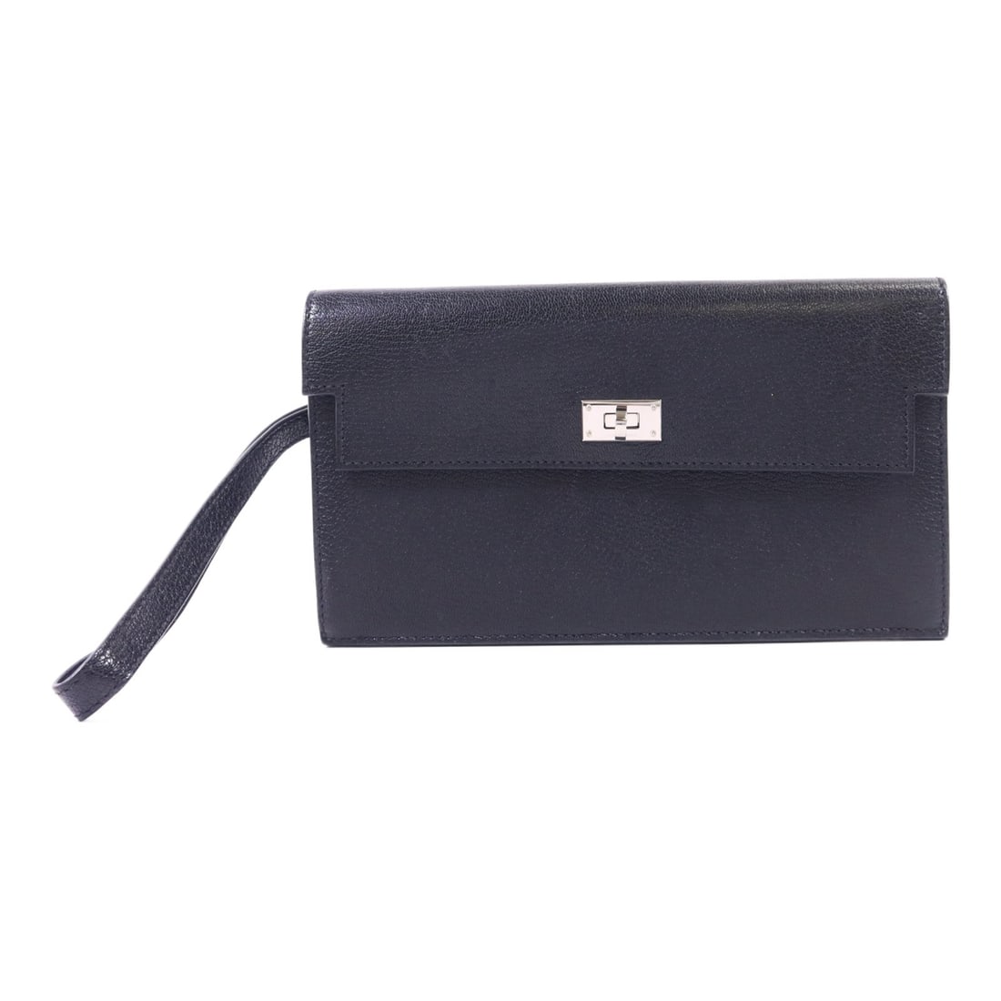 HERMES Kelly Pocket Long Bifold Wallet Noir Chevre Goatskin PHW: HERMES Kelly Pocket Long Bifold Wallet Noir Chevre Goatskin PHW A Hermes Kelly Pocket long bifold wallet in Chevre leather, presented in Noir black with PHW hardware. This women's regular-size wallet 