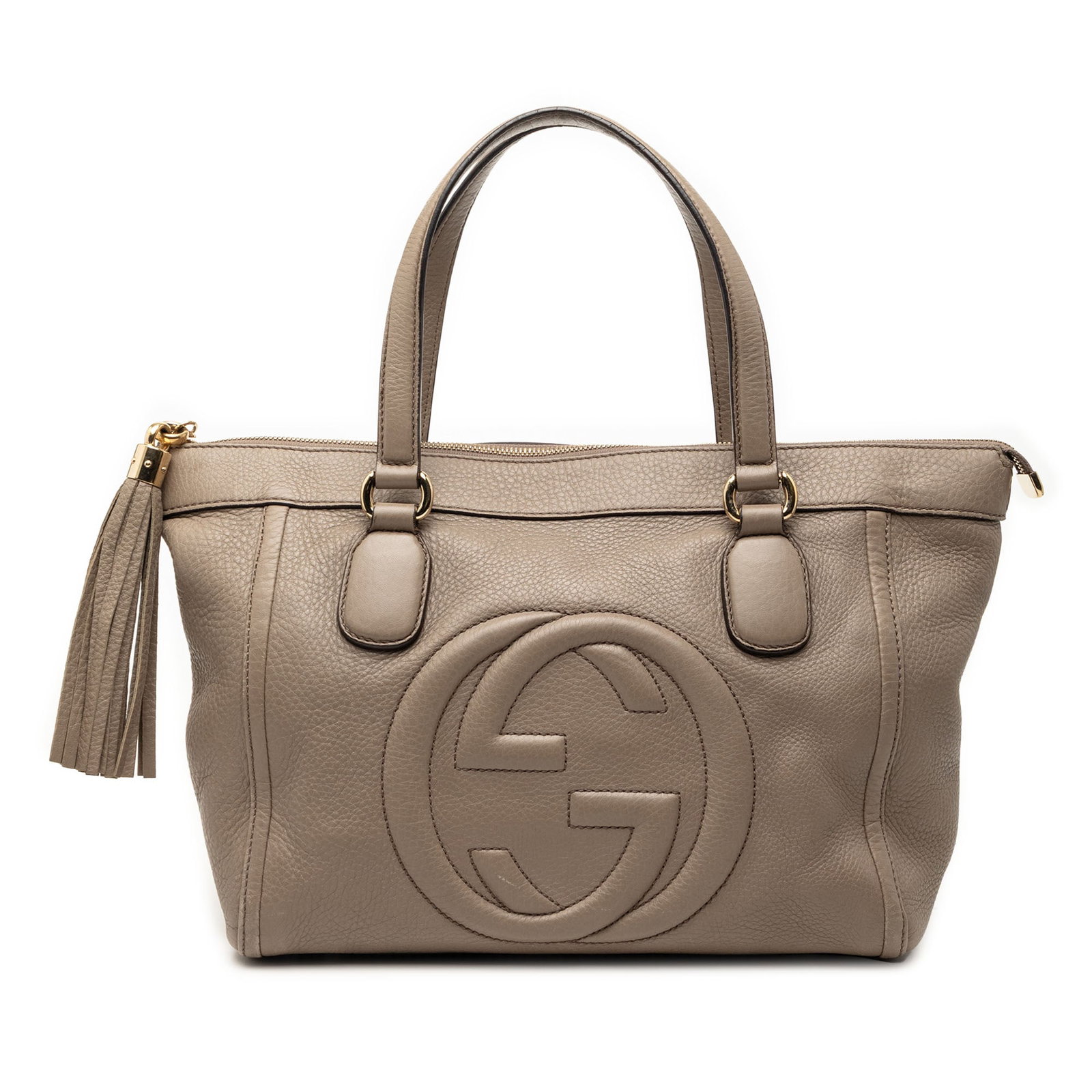 Gucci Soho Working Small Brown Leather Zip Tote: Gucci Soho Working Small Brown Leather Zip Tote Gucci Soho Working tote crafted in brown leather with flat leather handles, a top zip closure with tassel zipper pull, and an interior with zip and slip