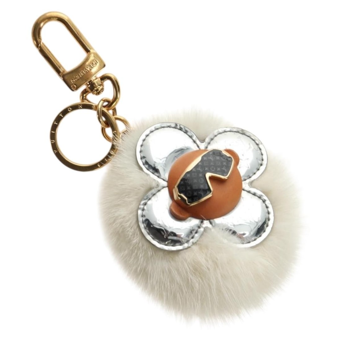 Louis Vuitton M00554 Vivienne Snow Fur Charm White Gold Tone: Louis Vuitton M00554 Vivienne Snow Fur Charm White Gold Tone Louis Vuitton Porte Cles Snow Vivienne charm in white and gold fur. This women's charm is made in Italy and includes the item box. Conditio