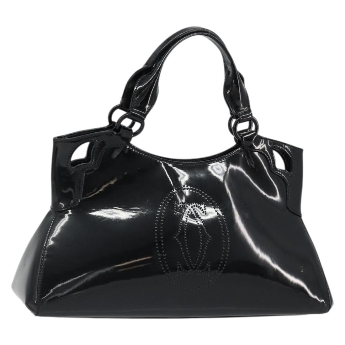 Cartier Marcello patent leather handbag black silver with dust bag: Cartier Marcello patent leather handbag black silver with dust bag Cartier Marcello hand bag in black and silver patent leather, made in Italy. It comes with a dust bag and is described as a women's h