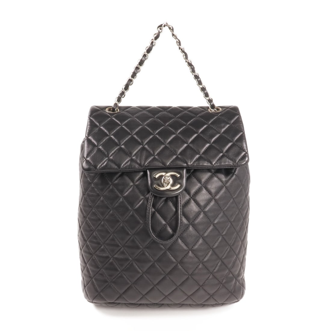 CHANEL CC Lambskin Rucksack Backpack Black Silver Tone Hardware: CHANEL CC Lambskin Rucksack Backpack Black Silver Tone Hardware CHANEL rucksack backpack in black lambskin (sheep leather) with silver-tone hardware. It is described as a regular-size women's bag and 