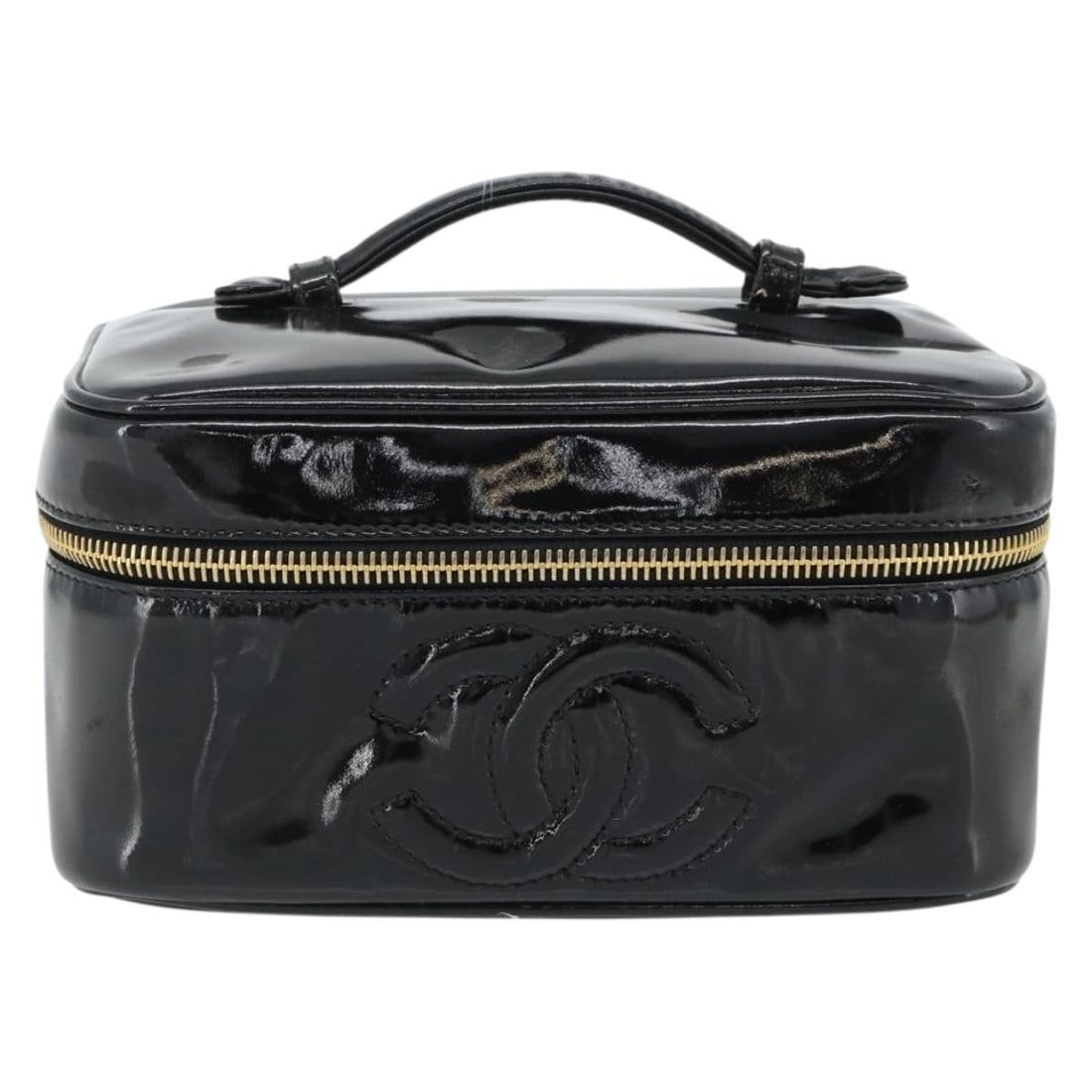 Chanel Vintage Timeless Patent Leather Cosmetic Case Black: Chanel Vintage Timeless Patent Leather Cosmetic Case Black Vintage Timeless cosmetic case by Chanel in black patent leather, made in Italy. Designed for female use, it measures 19 cm x 10 cm x 13 cm. 