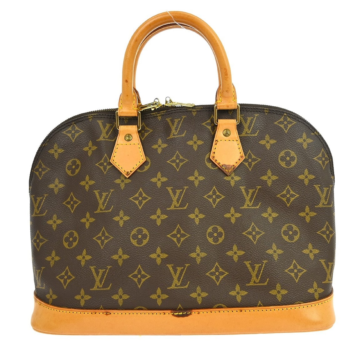 Louis Vuitton Alma Monogram Canvas Handbag M51130 Brown: Louis Vuitton Alma Monogram Canvas Handbag M51130 Brown Vintage Louis Vuitton Alma handbag in Monogram canvas with leather trim and double handles. This zip-top handbag features a brown exterior with 