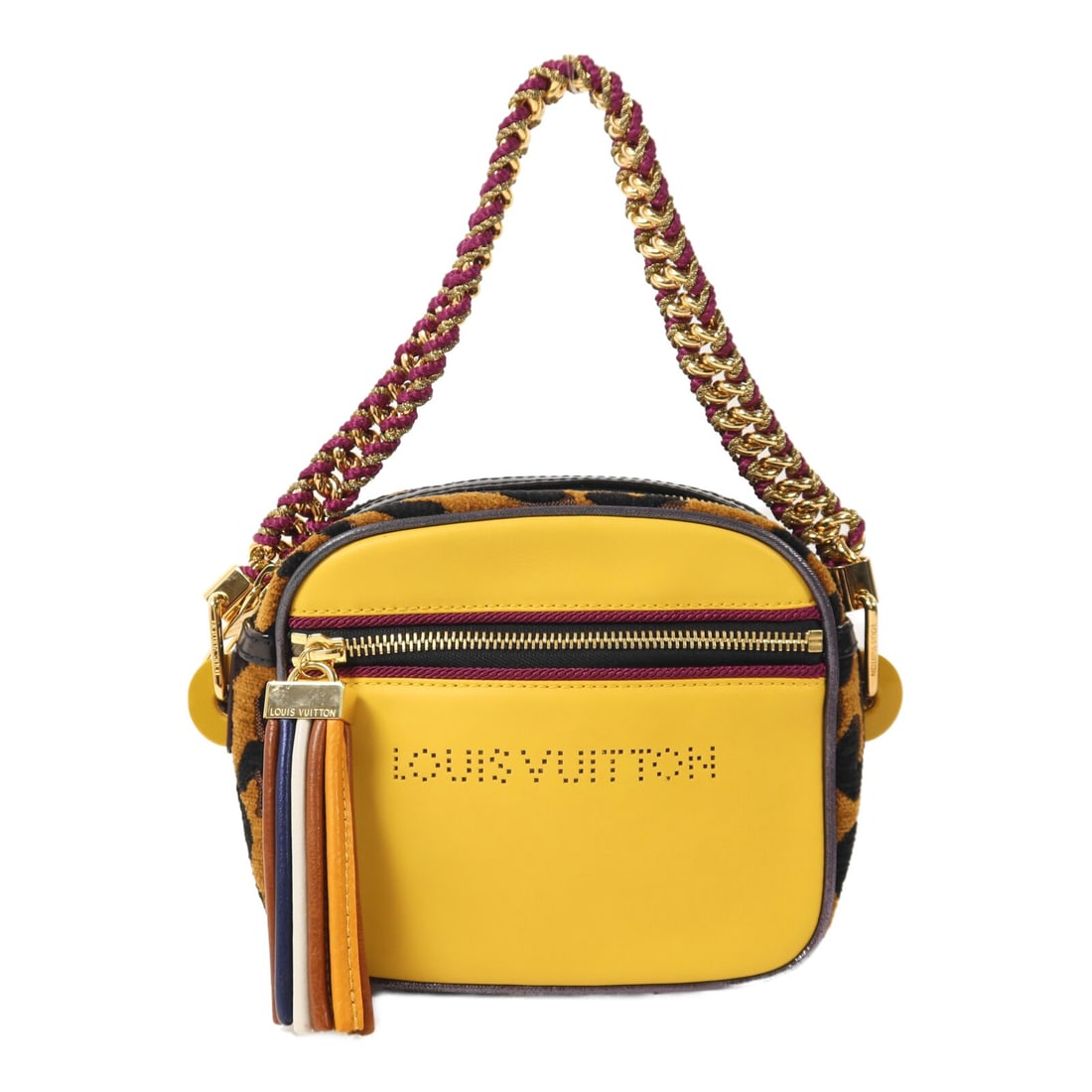 Louis Vuitton Savane Flight Chain Shoulder Bag Yellow Brown Calfskin Chenille (1 of 14)