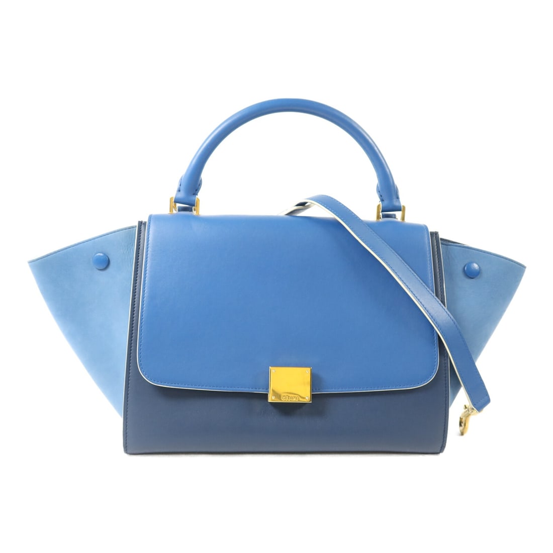 CELINE Trapeze Small Blue Calfskin 2 Way Shoulder Bag: CELINE Trapeze Small Blue Calfskin 2 Way Shoulder Bag CELINE Trapeze Small 2 Way Shoulder Bag in blue calfskin leather. This women's bag features a 2-way shoulder style, blue frame color, and comes wi