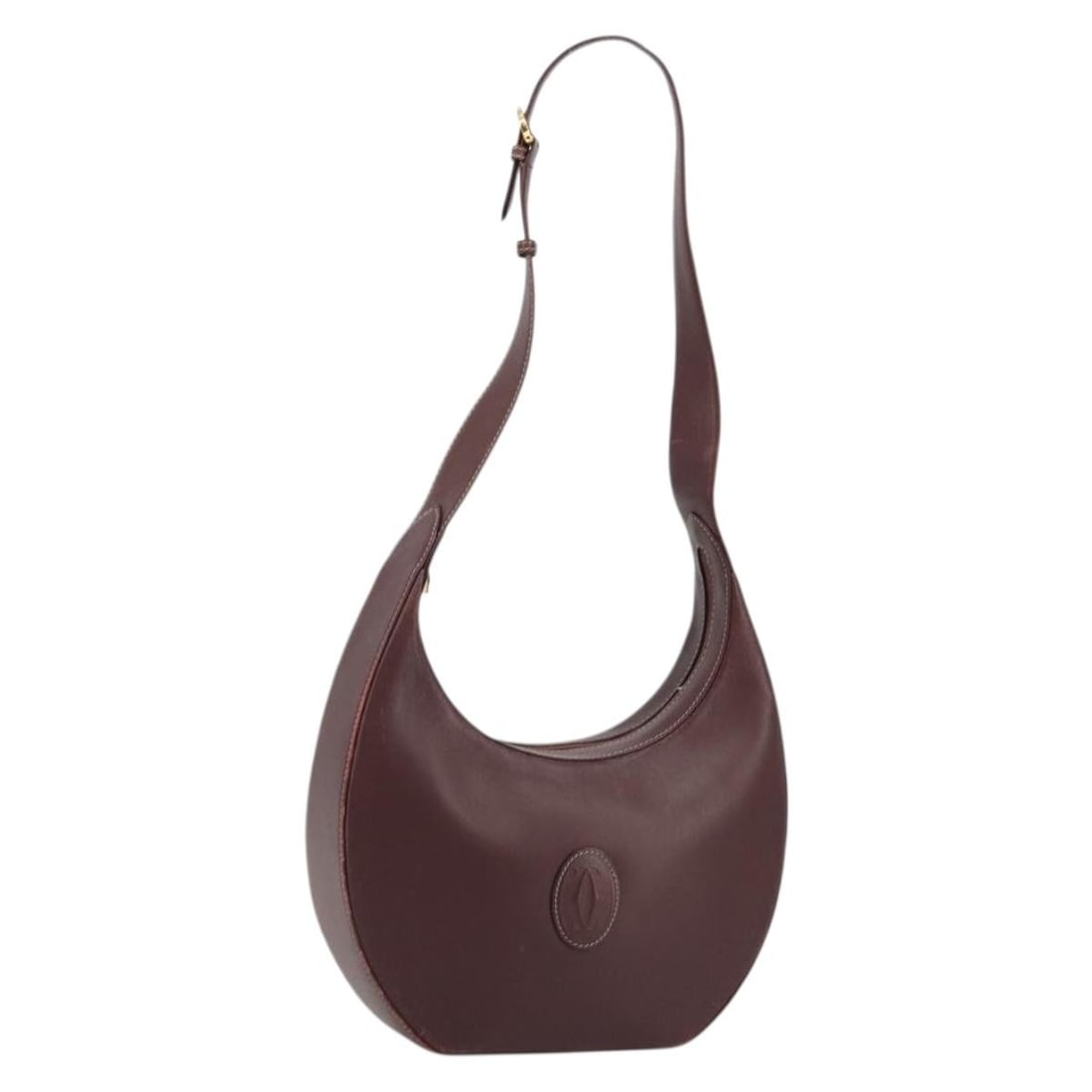 Cartier Vintage Must de Cartier Burgundy Leather Handbag: Cartier Vintage Must de Cartier Burgundy Leather Handbag Vintage must de Cartier leather bag in burgundy with a structured silhouette and made in Spain. This pre-owned piece is in good condition with 