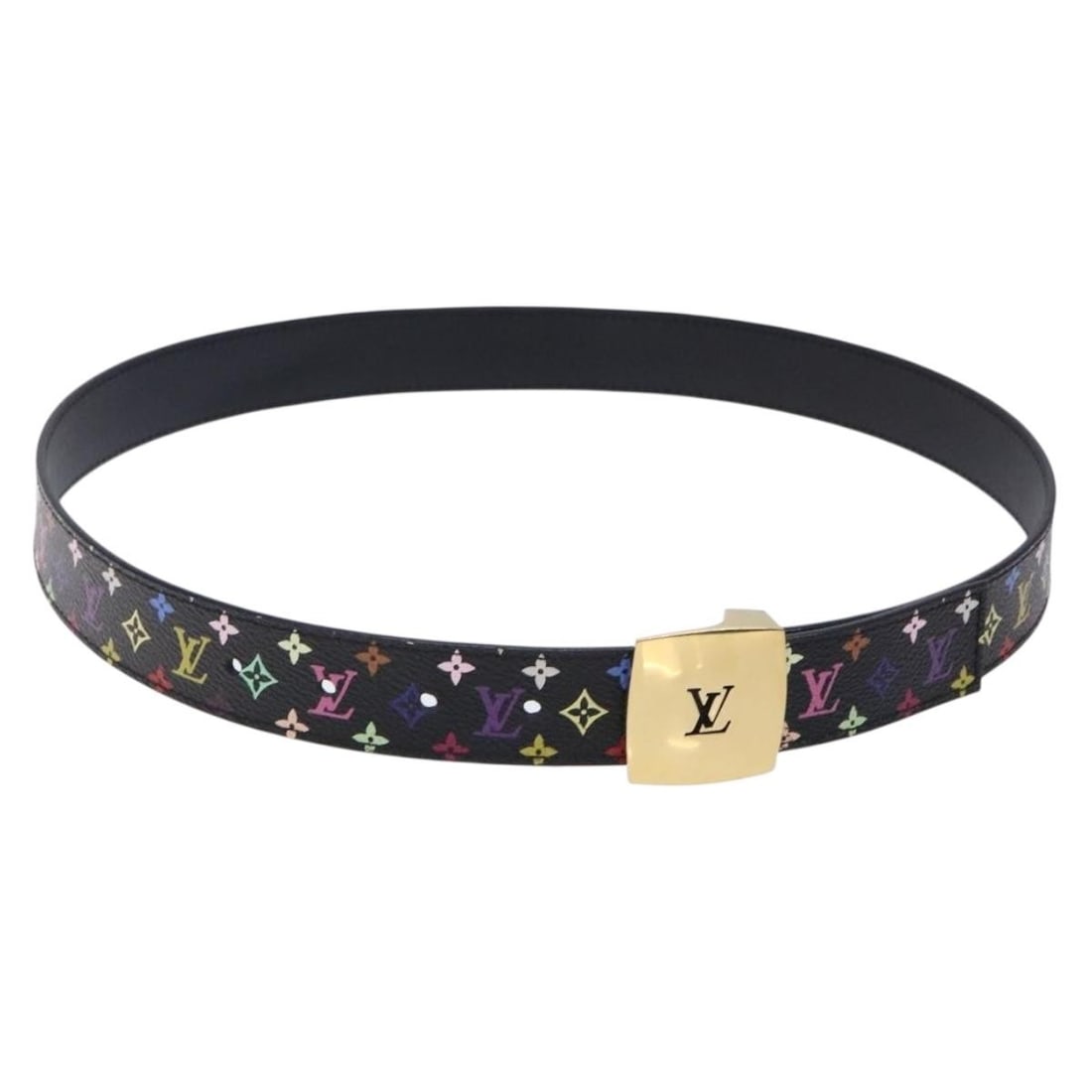 Louis Vuitton M6890 black Monogram Multicolor canvas women's belt: Louis Vuitton M6890 black Monogram Multicolor canvas women's belt Louis Vuitton Ceinture LV Cut belt in black Monogram Multicolor canvas. This women's belt is made in Spain and shows reasonable wear c