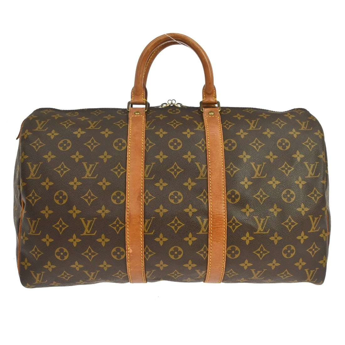 Louis Vuitton Keepall unisex monogram canvas travel bag brown: Louis Vuitton Keepall unisex monogram canvas travel bag brown Louis Vuitton Keepall duffel bag in brown monogram canvas, unisex, made in France. The bag measures 45 cm x 27 cm x 20 cm and is described