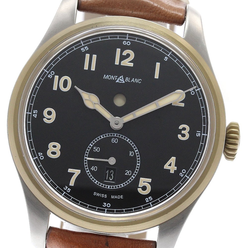 Montblanc 1858 Automatic Dual Time Mens Wristwatch Ref 116479: Montblanc 1858 Automatic Dual Time Mens Wristwatch Ref 116479 Pre-owned Montblanc 1858 Automatic wristwatch with dual time day and night display. This self-winding men's watch features a black dial an