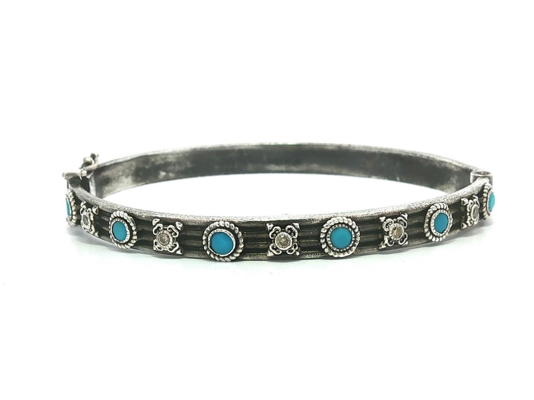 Armenta hinged sterling silver bangle with Sleeping Beauty turquoise diamonds (1 of 12)