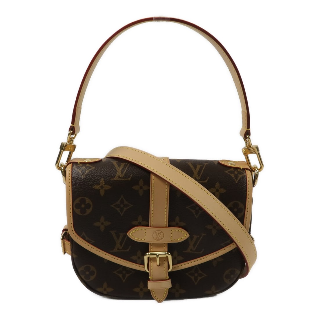 Louis Vuitton Saumur BB M46740 Monogram 2 Way Shoulder Bag: Louis Vuitton Saumur BB M46740 Monogram 2 Way Shoulder Bag Louis Vuitton Saumur BB 2-way shoulder bag in brown Monogram PVC coated canvas. This women's bag features a magnetic pocket and one exterior 