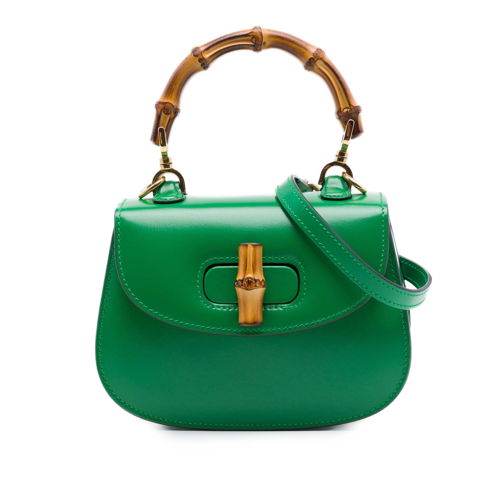 Gucci 1947 Bamboo Mini Calfskin Satchel Green Leather (1 of 7)