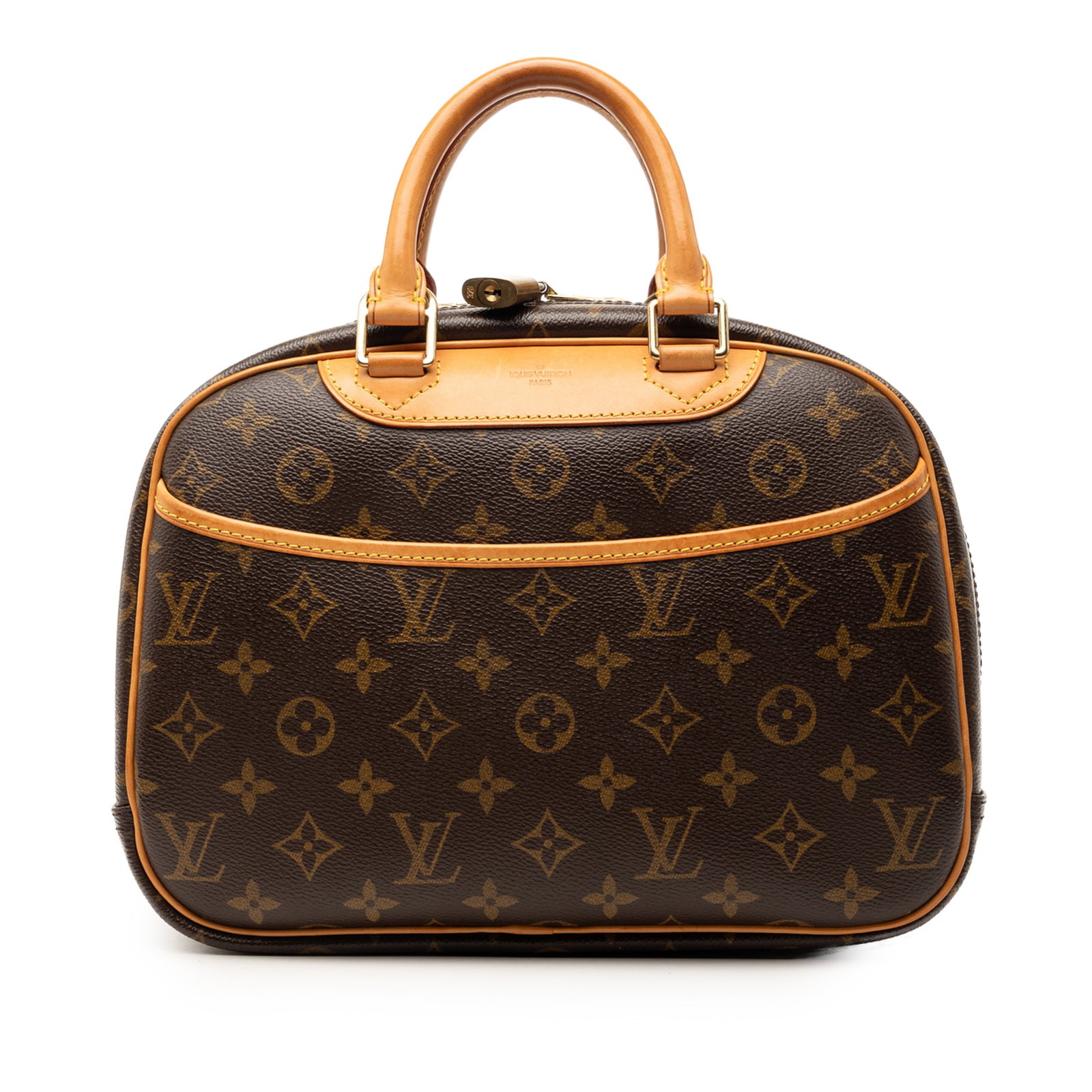 Louis Vuitton Monogram Trouville Brown Canvas Bag: Louis Vuitton Monogram Trouville Brown Canvas Bag This Louis Vuitton Monogram Trouville bag is crafted from signature monogram canvas with vachetta leather trim and rolled vachetta leather handles. It