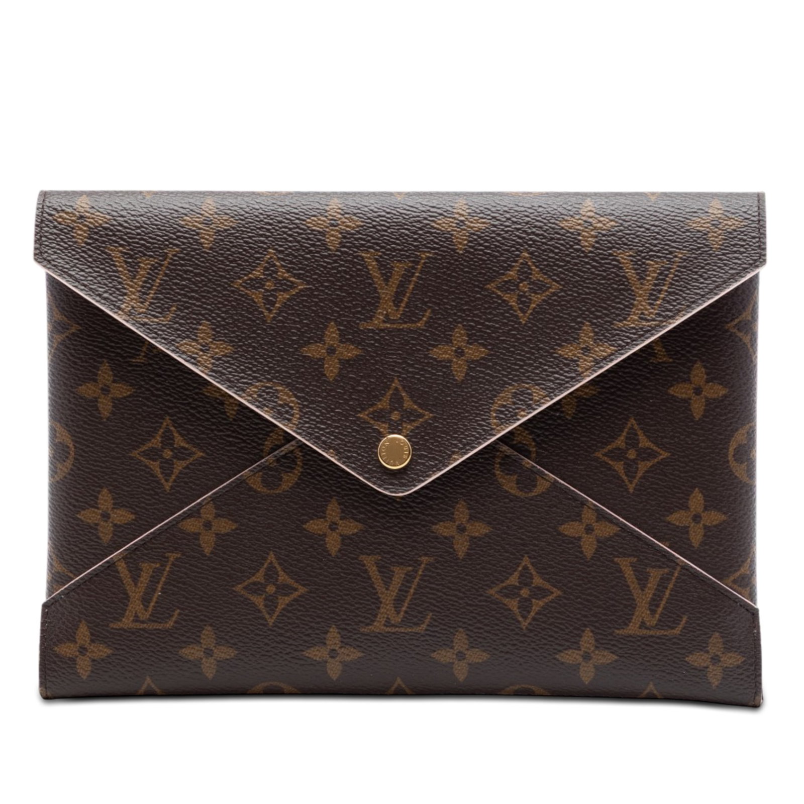 Louis Vuitton Kirigami GM Monogram Pochette Clutch: Louis Vuitton Kirigami GM Monogram Pochette Clutch Louis Vuitton Monogram Pochette Kirigami GM in brown monogram canvas with a front flap and magnetic snap button closure. Made in France. Includes dus