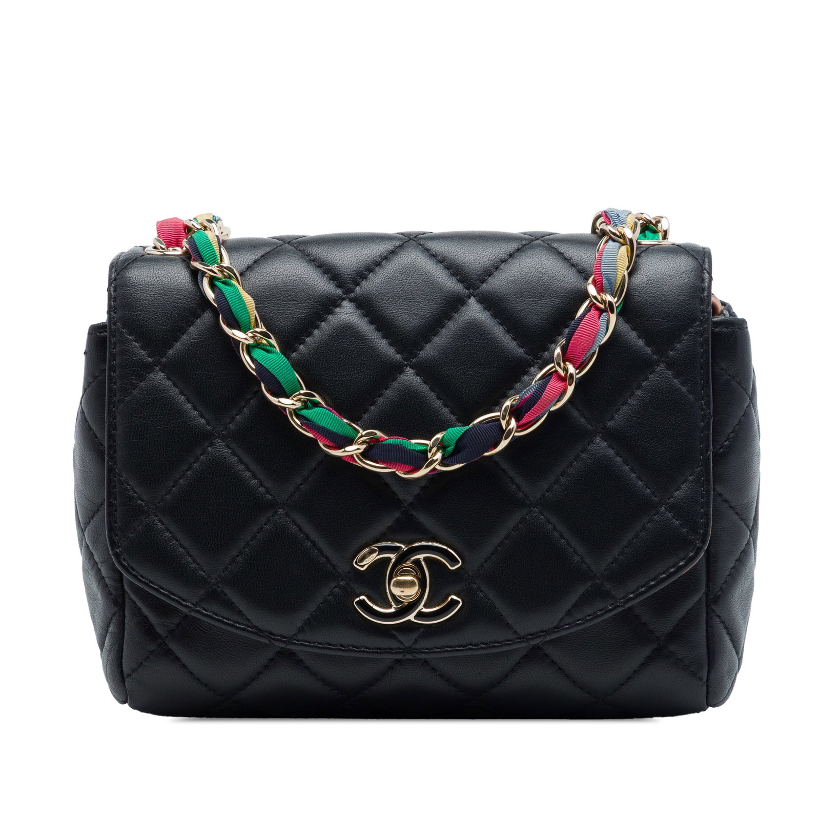 Chanel Cocovado Small Quilted Lambskin Flap Bag Black: Chanel Cocovado Small Quilted Lambskin Flap Bag Black Small Chanel Cocovado flap bag in quilted lambskin with a ribbon-woven chain strap and CC turn-lock front flap closure. The bag also features an e