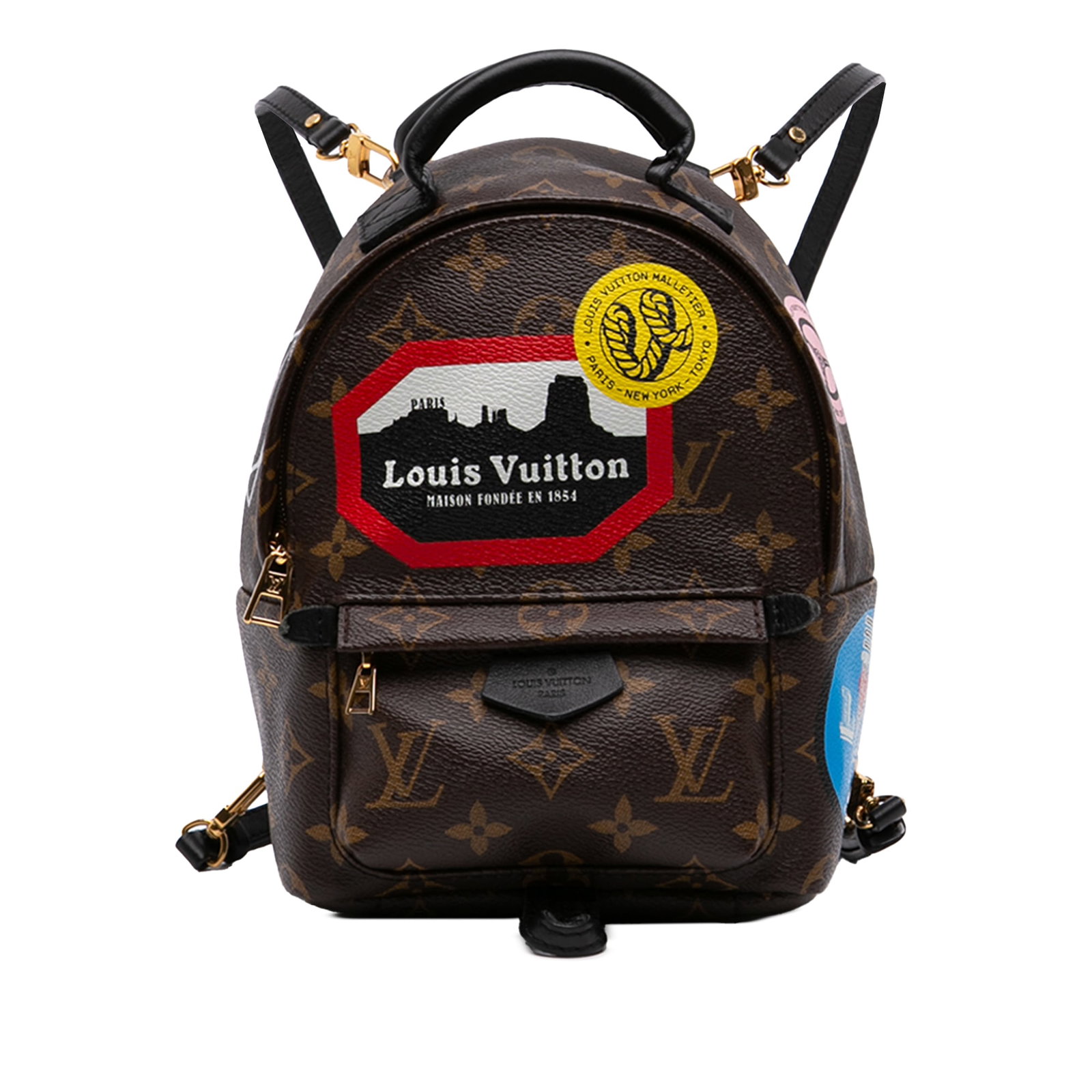 Louis Vuitton Palm Springs Mini Monogram World Tour Backpack: Louis Vuitton Palm Springs Mini Monogram World Tour Backpack Louis Vuitton Monogram World Tour Mini Palm Springs bag with a monogram canvas body and leather trim. It features a flat top handle, adjust