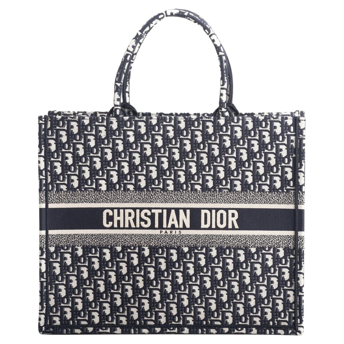 Dior Large Book Tote Blue Monogram Canvas with Dust Cover: Dior Large Book Tote Blue Monogram Canvas with Dust Cover Introducing the Dior New Large Book Tote, a luxurious accessory that combines style and functionality. Crafted from high-quality blue and whit