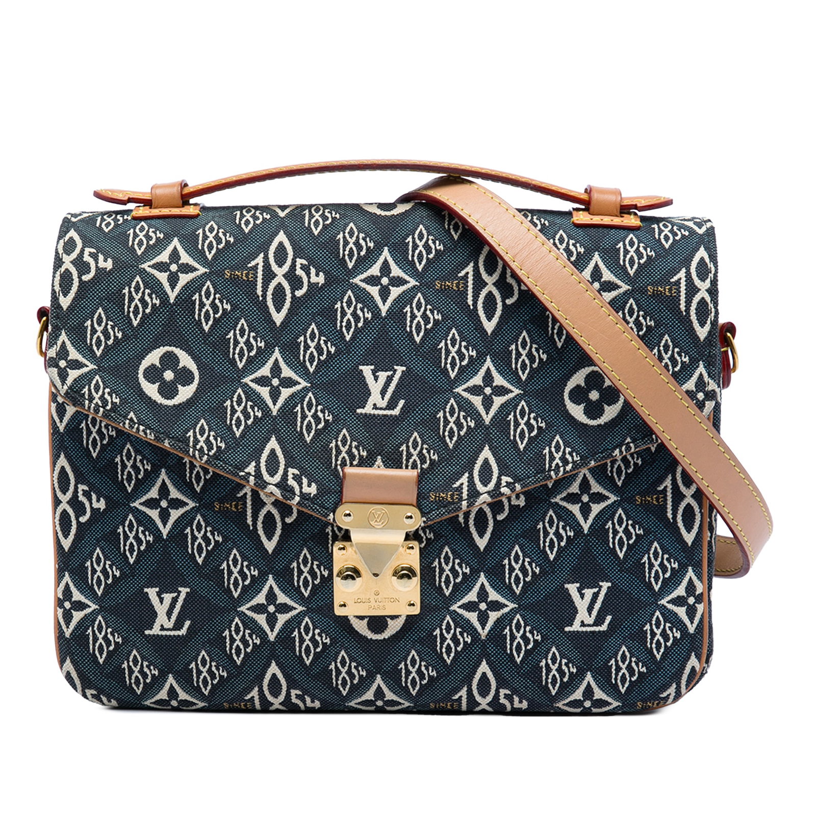 Louis Vuitton Since 1854 Pochette Metis Blue Shoulder Bag: Louis Vuitton Since 1854 Pochette Metis Blue Shoulder Bag Louis Vuitton Since 1854 Pochette Metis bag in blue fabric with a structured silhouette, top handle, and detachable shoulder strap. The design