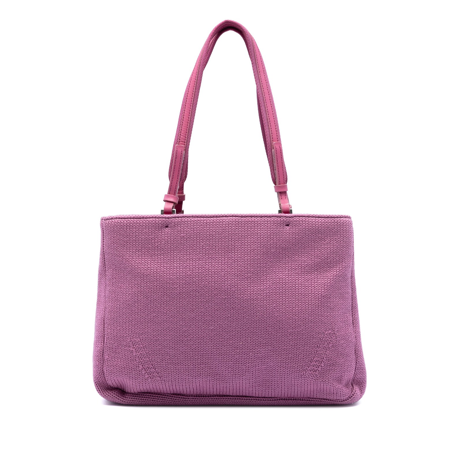 Prada Knitted Wool Tote Bag Pink Fabric Leather Straps (1 of 6)