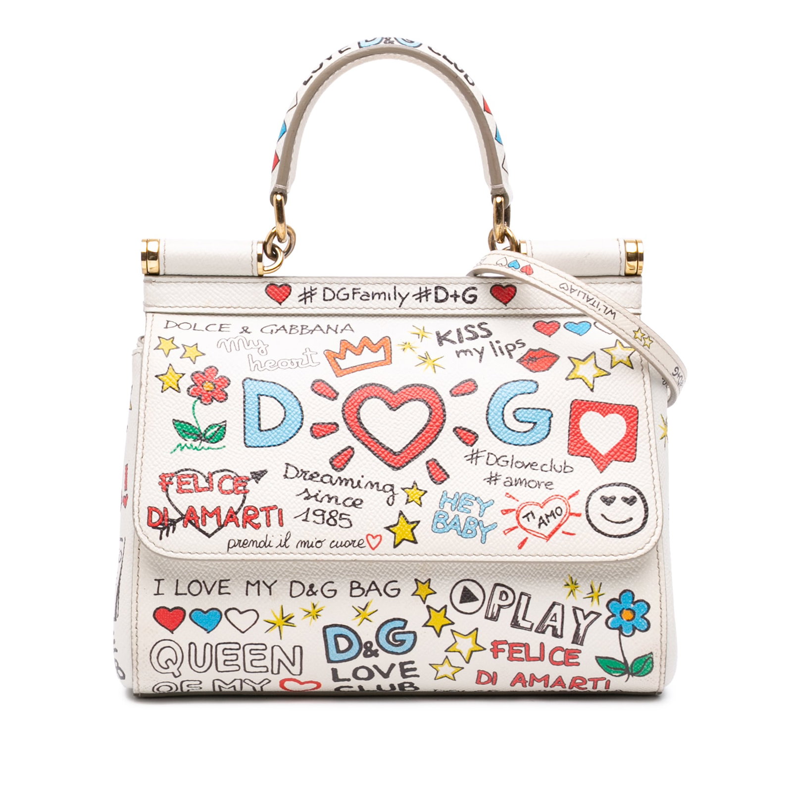 Dolce & Gabbana Miss Sicily Small Dauphine Graffiti Leather Satchel (1 of 7)