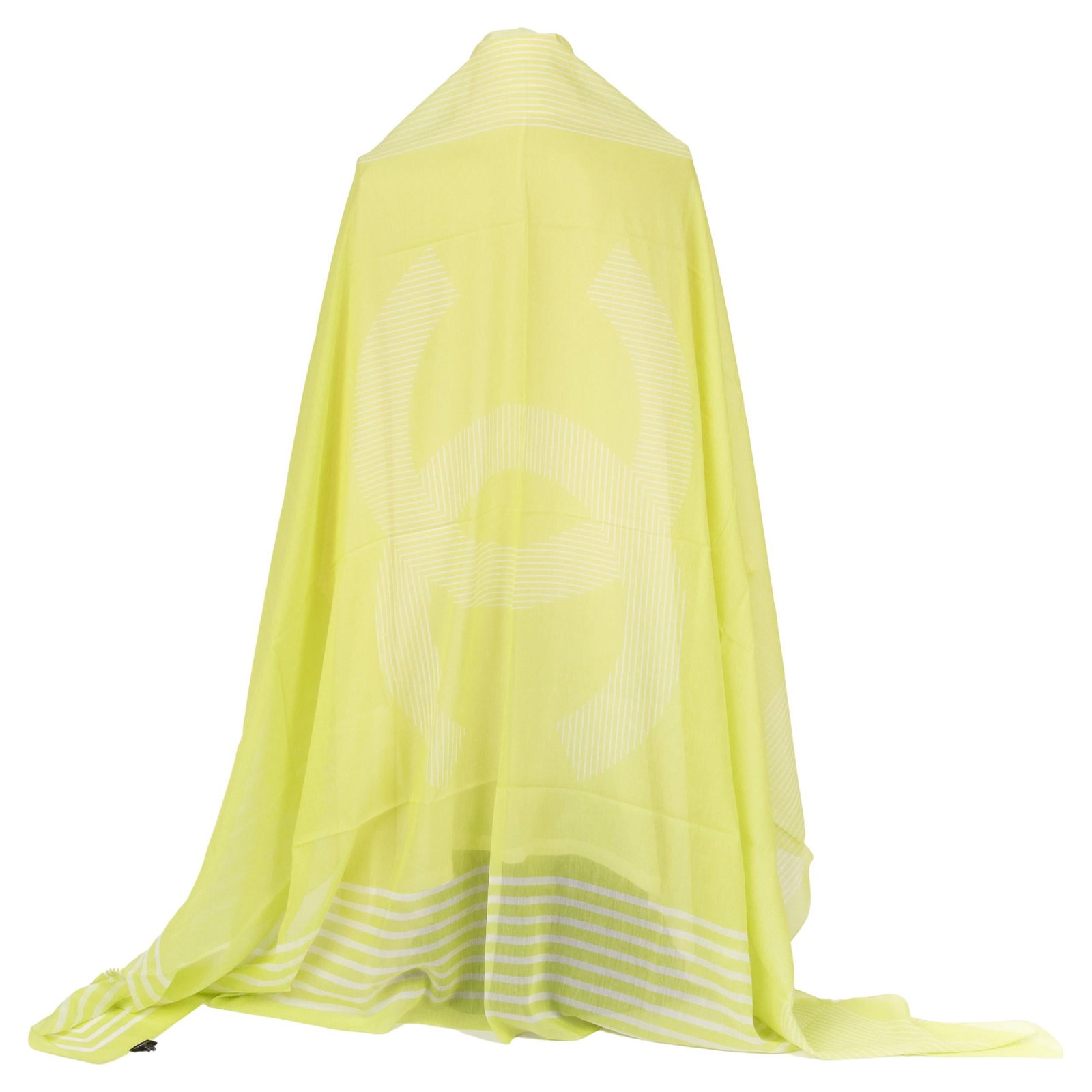 Chanel Chartreuse White Stripe Shawl Scarf 80 Cotton 20 Silk Made in Italy: Chanel Chartreuse White Stripe Shawl Scarf 80 Cotton 20 Silk Made in Italy Elevate your accessory collection with this exquisite Chanel Chartreuse White Stripe Shawl Scarf. Crafted from a luxurious bl