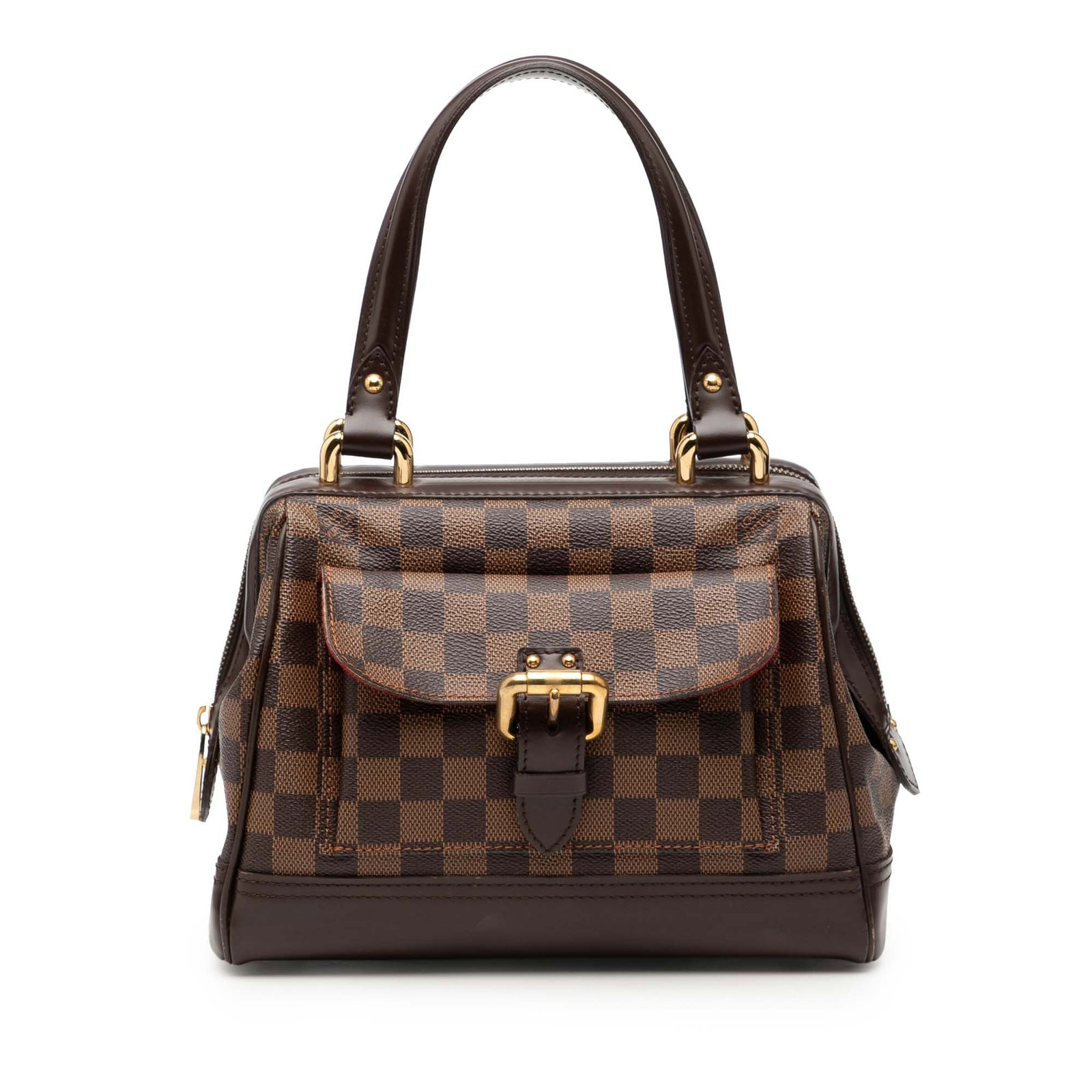 Louis Vuitton Knightsbridge Damier Ebene Canvas Handbag with Leather Trim: Louis Vuitton Knightsbridge Damier Ebene Canvas Handbag with Leather Trim The Louis Vuitton Damier Ebene Knightsbridge bag features a signature damier ebene canvas body with leather trim, flat leather
