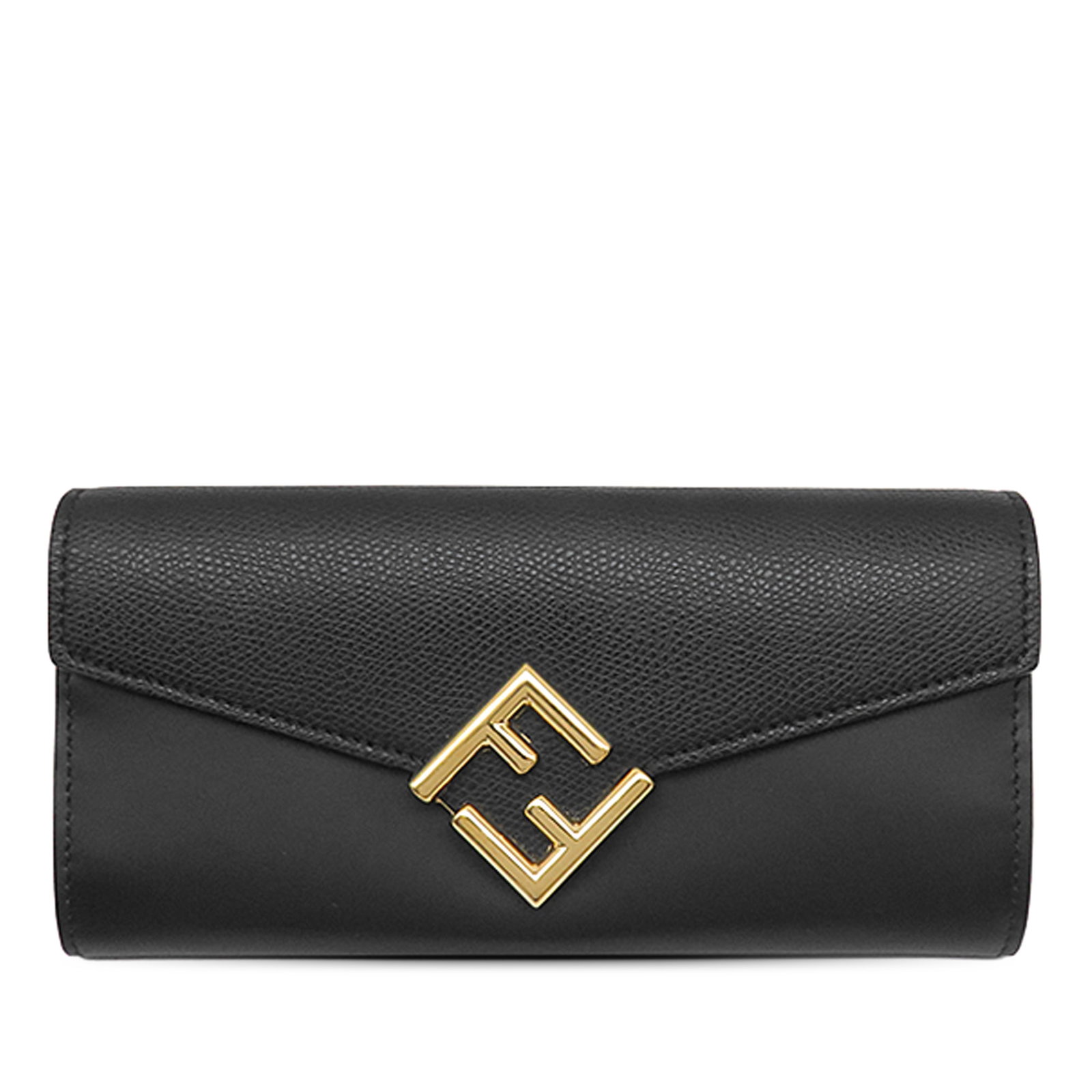 Fendi FF Diamonds Continental Leather Wallet Black: Fendi FF Diamonds Continental Leather Wallet Black Fendi Leather FF Diamonds Continental Wallet in black leather with a front flap and magnetic closure. The interior includes zip and slip pockets for 
