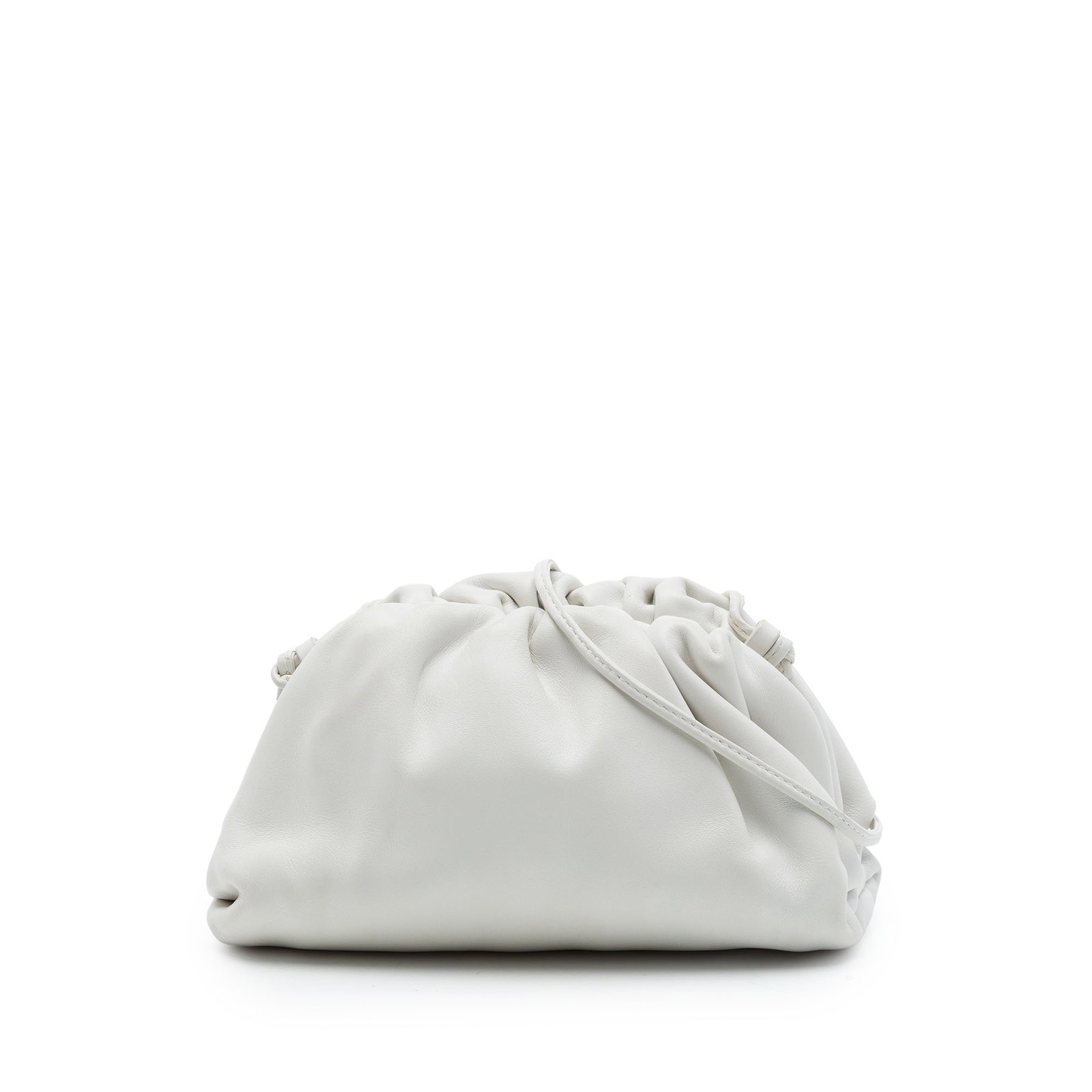 Bottega Veneta The Mini Pouch Lambskin Crossbody Bag White: Bottega Veneta The Mini Pouch Lambskin Crossbody Bag White Bottega Veneta The Mini Pouch Crossbody in white lambskin leather. This crossbody bag features a leather body, a leather strap, and a magneti
