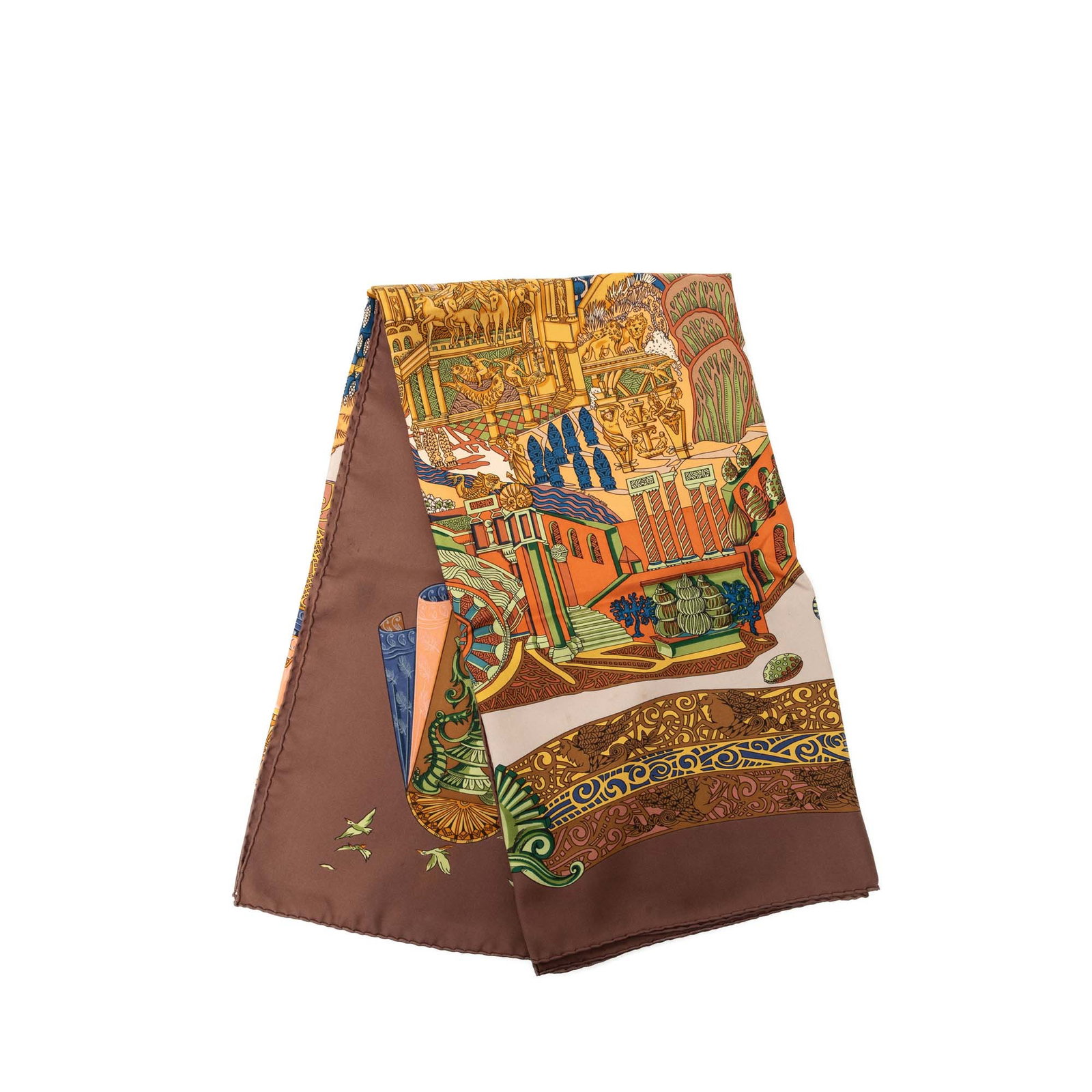 Hermes L Atlantide 90 Silk Scarf Brown (1 of 7)