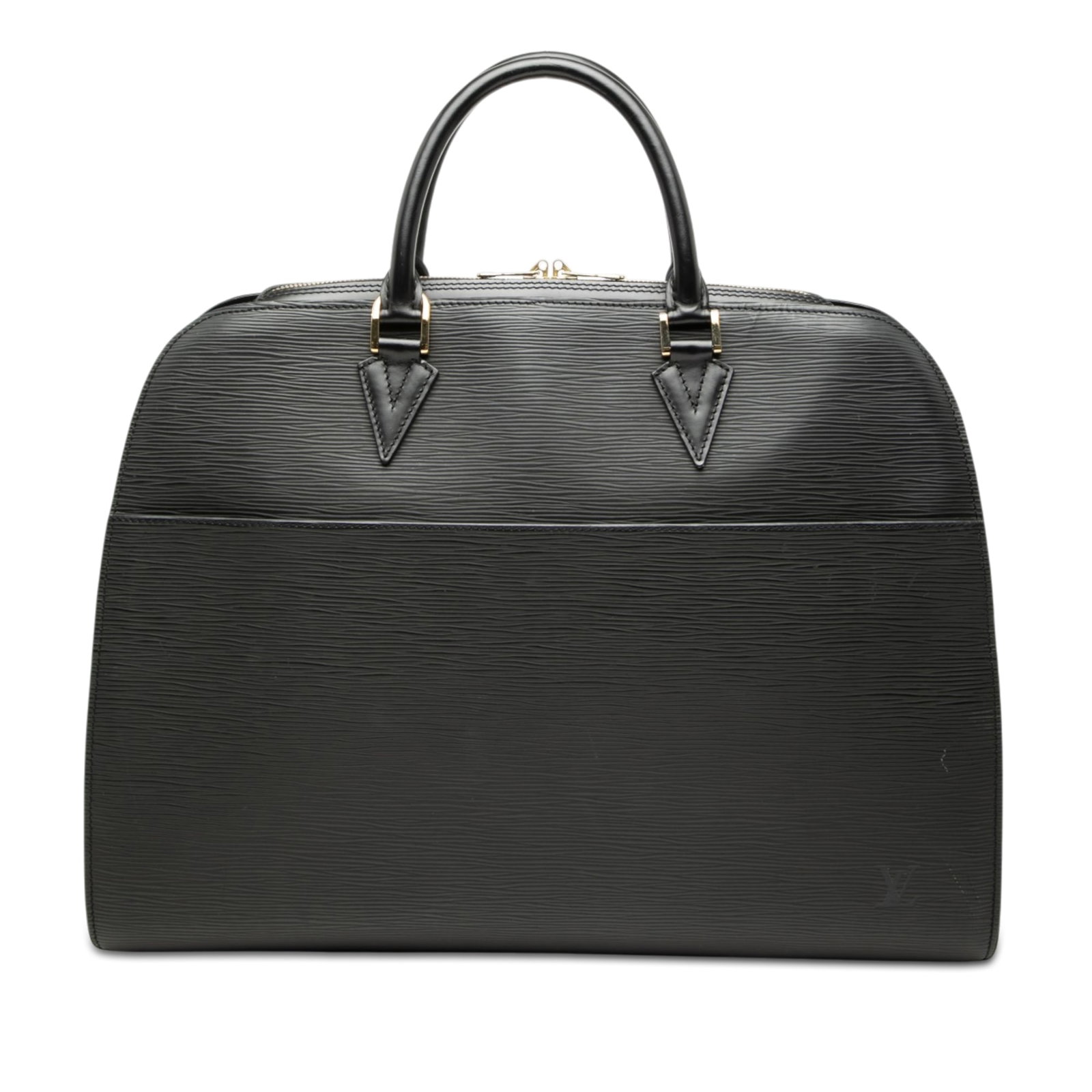 Louis Vuitton Sorbonne Black Epi Leather Handbag: Louis Vuitton Sorbonne Black Epi Leather Handbag Louis Vuitton Epi Sorbonne bag crafted in black leather with rolled leather handles, a top zip closure, and both zip and slip pockets. Made in France. 