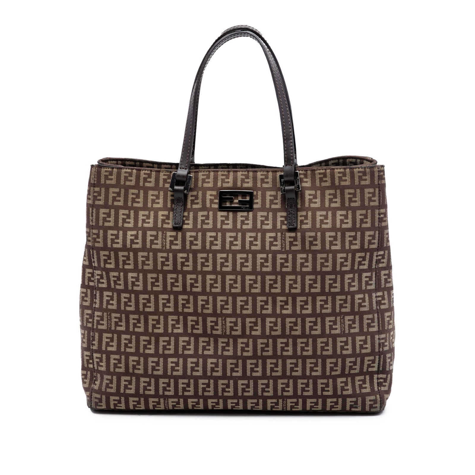 Fendi Zucchino Brown Canvas Tote Bag: Fendi Zucchino Brown Canvas Tote Bag Fendi Zucchino canvas tote in brown with a canvas body, flat leather straps, an open top, and an interior zip compartment. Made in Italy. Condition is B+ with note