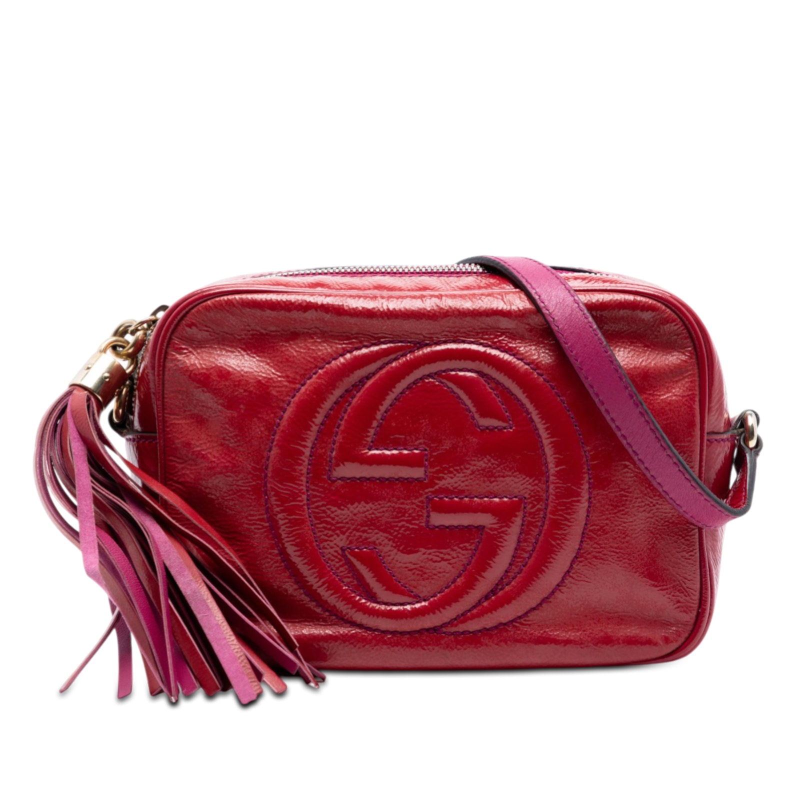 Gucci Patent Leather Soho Disco Pink Crossbody Bag: Gucci Patent Leather Soho Disco Pink Crossbody Bag This Gucci Patent Soho Disco Crossbody features a pink patent leather body with an adjustable flat leather shoulder strap, a top zip closure, and int