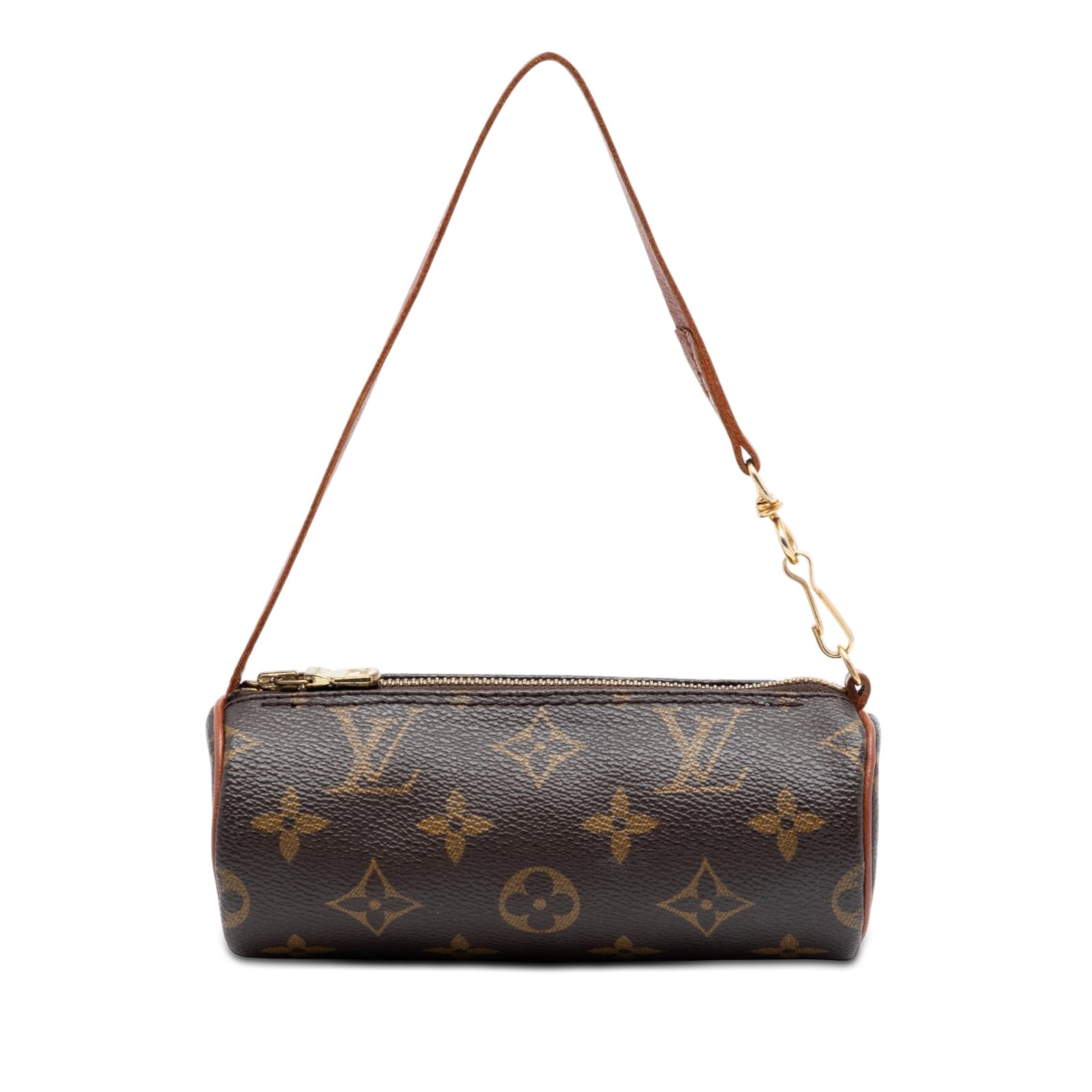 Louis Vuitton Papillon Pochette Monogram Canvas Shoulder Bag: Louis Vuitton Papillon Pochette Monogram Canvas Shoulder Bag Louis Vuitton Monogram Papillon Pochette in brown monogram canvas with leather trim. This pochette features a flat leather strap and a top 