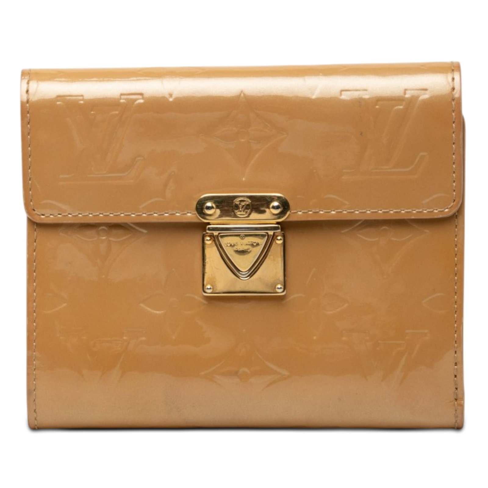 Louis Vuitton Koala Wallet in Monogram Vernis Leather: Louis Vuitton Koala Wallet in Monogram Vernis Leather Louis Vuitton Monogram Vernis Koala Wallet in beige leather with a front flap and metal closure, an exterior back zip pocket, and interior slip po