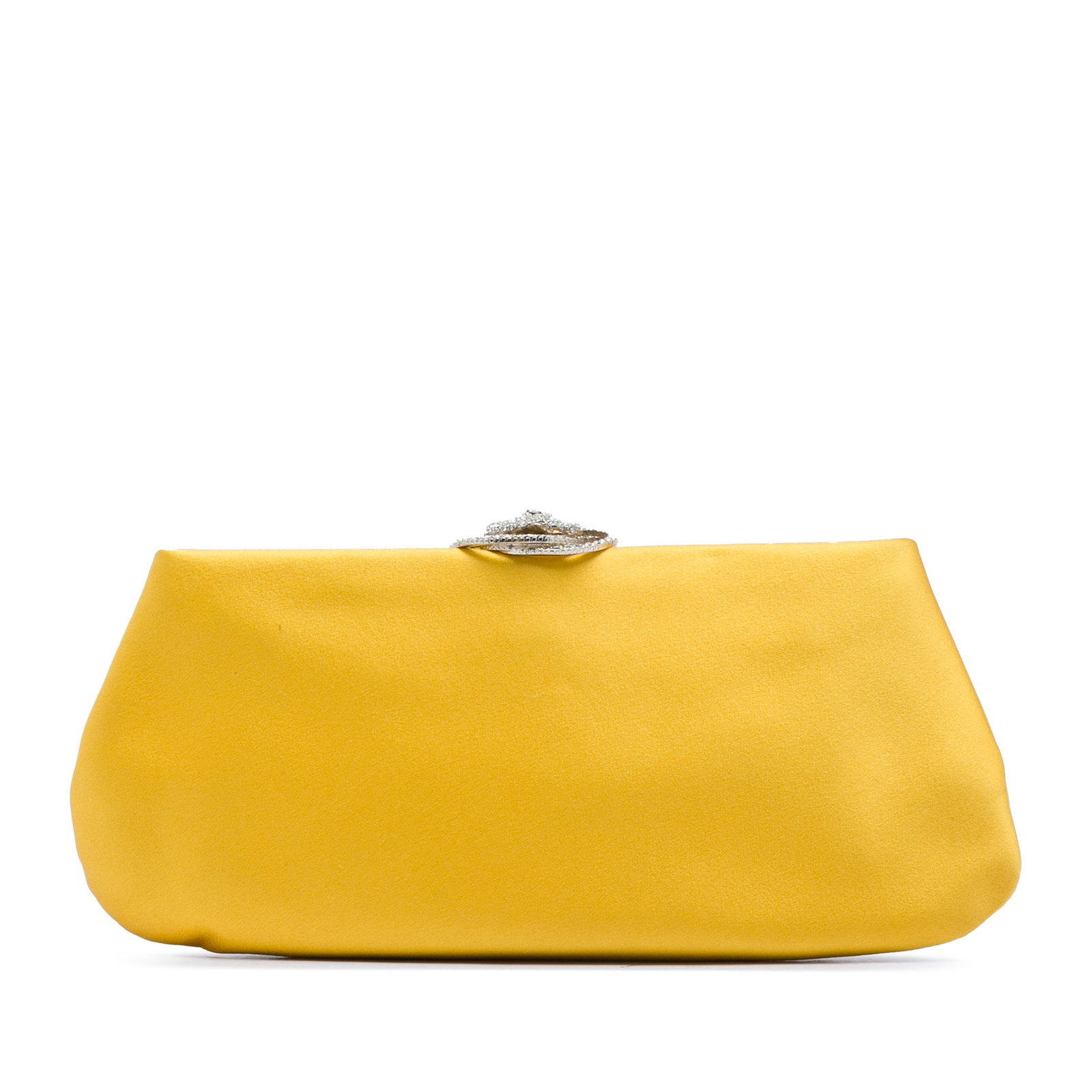 Chanel Camellia Frame Clutch in Yellow Satin with Crystal Lock (1 of 7)