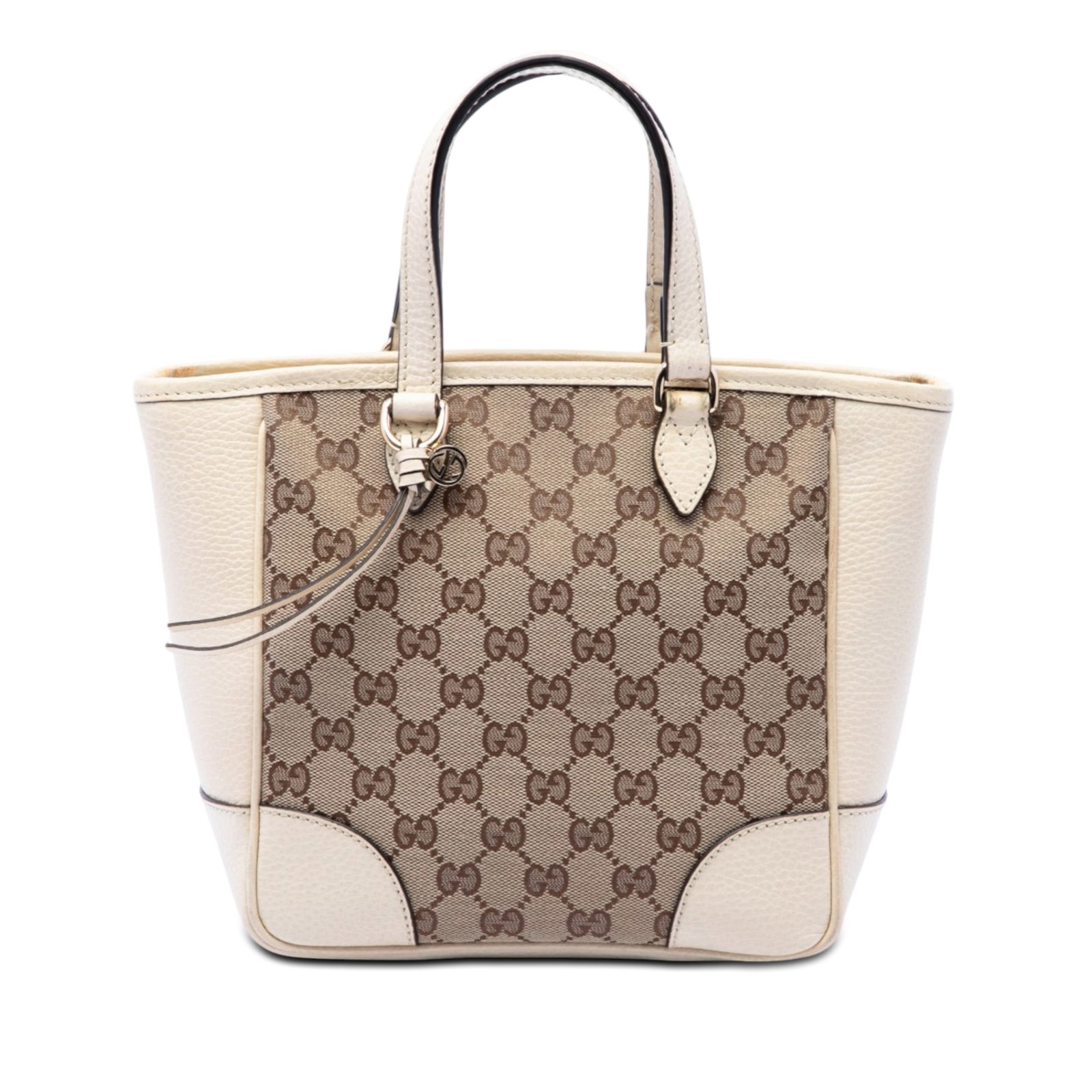 Gucci Bree Small Satchel in Beige GG Canvas: Gucci Bree Small Satchel in Beige GG Canvas This Gucci Small GG Canvas Bree Satchel is made with a canvas body and leather trim, featuring flat leather handles, a top zip closure, and interior zip and
