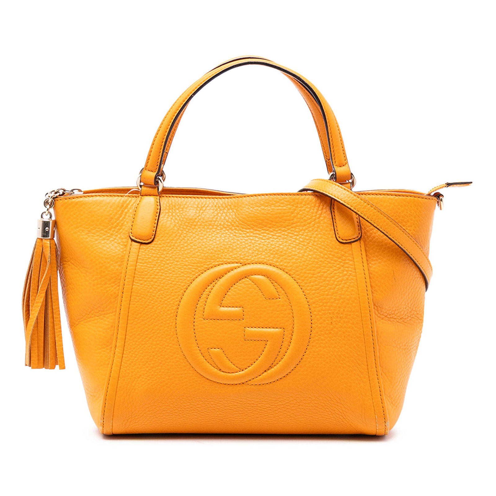 Gucci Soho Cellarius yellow leather satchel: Gucci Soho Cellarius yellow leather satchel This Gucci Small Calfskin Soho Cellarius Satchel is crafted from yellow leather and features flat leather handles, a detachable flat leather shoulder strap,