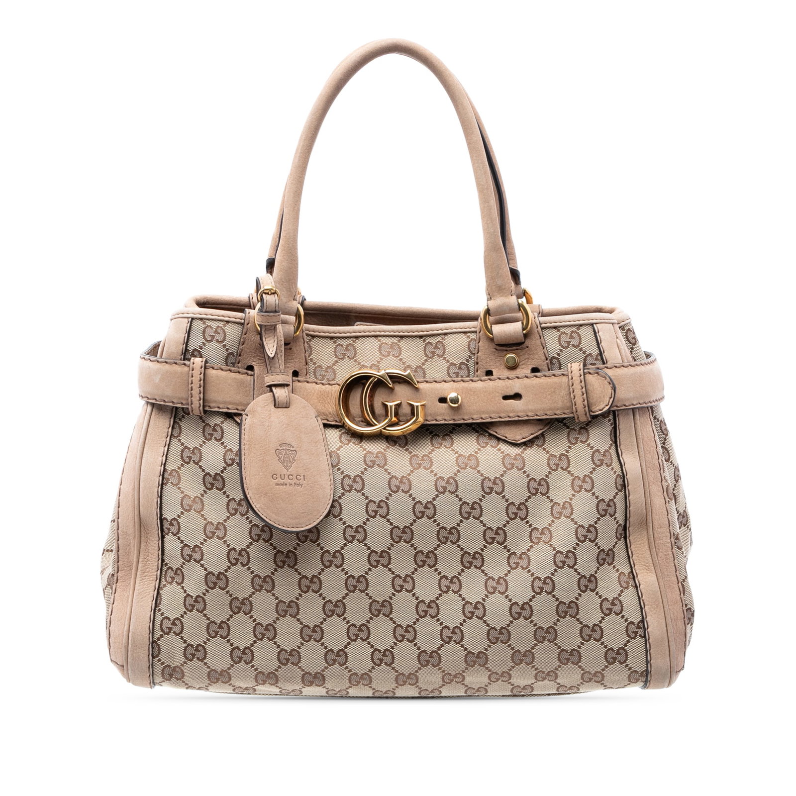 Gucci GG Canvas Beige Tote Bag Italy: Gucci GG Canvas Beige Tote Bag Italy This Gucci GG Canvas Running Tote features a beige canvas body with leather trim and rolled leather handles. The bag is designed with an open top secured by a magn