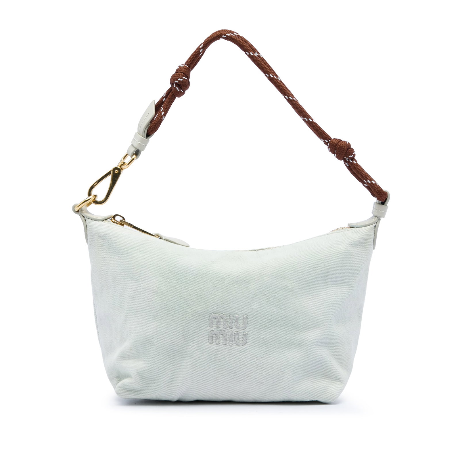 Miu Miu White Cotton Gabardine Zip Pouch Bag (1 of 5)