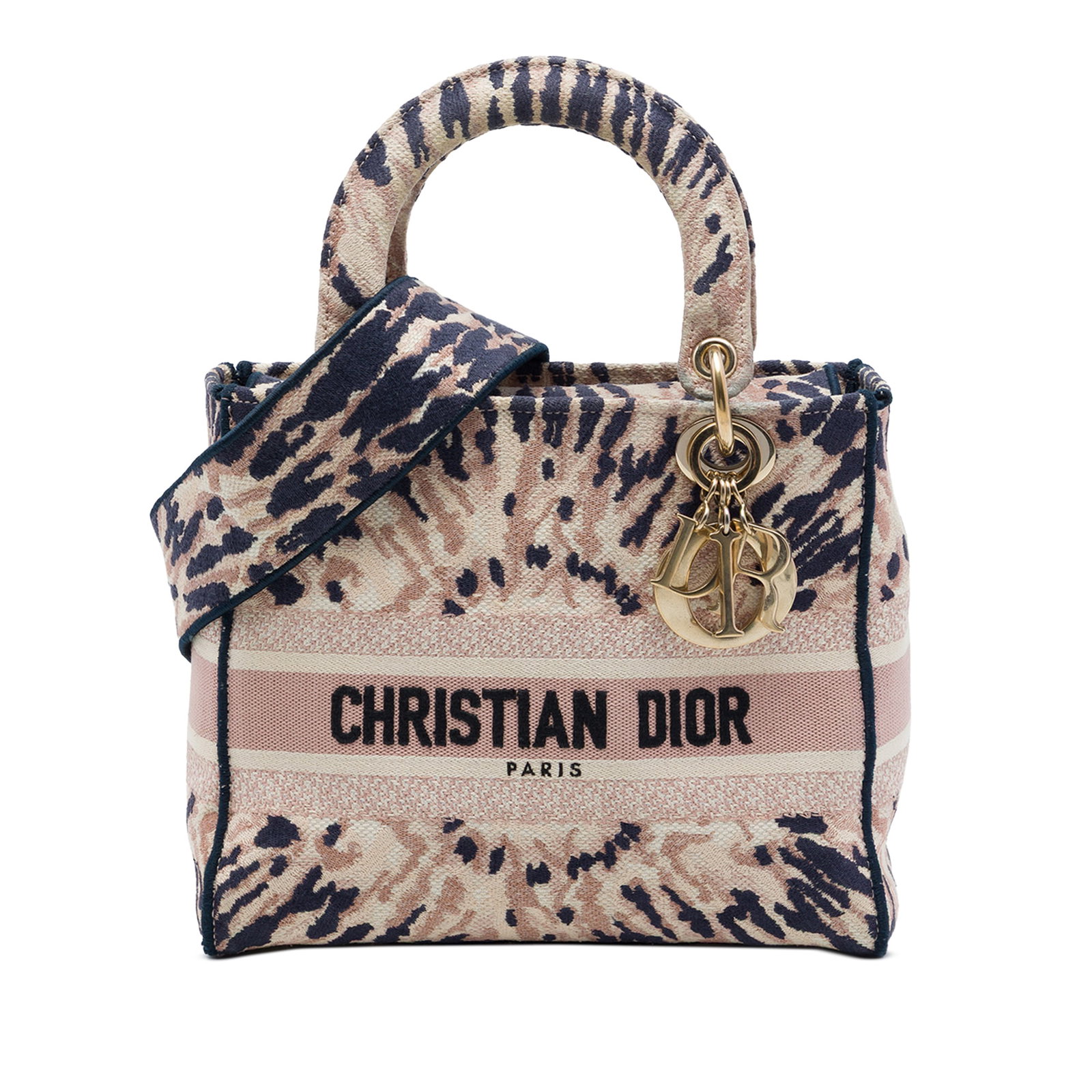 Dior Lady D Lite Medium Pink Tie Dye Embroidered Bag: Dior Lady D Lite Medium Pink Tie Dye Embroidered Bag Medium Lady D-Lite bag in embroidered canvas with a tie dye design. It features flat top handles, a detachable flat shoulder strap, a fold-in flap 