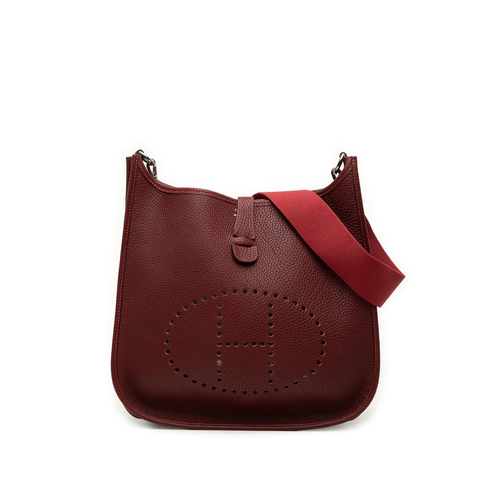 Hermes Evelyne I 33 Togo Leather Shoulder Bag Red: Hermes Evelyne I 33 Togo Leather Shoulder Bag Red Hermes Evelyne I 33 shoulder bag crafted in Togo leather with a flat canvas strap and an open top with tuck closure. Includes 1 dust bag. Condition is