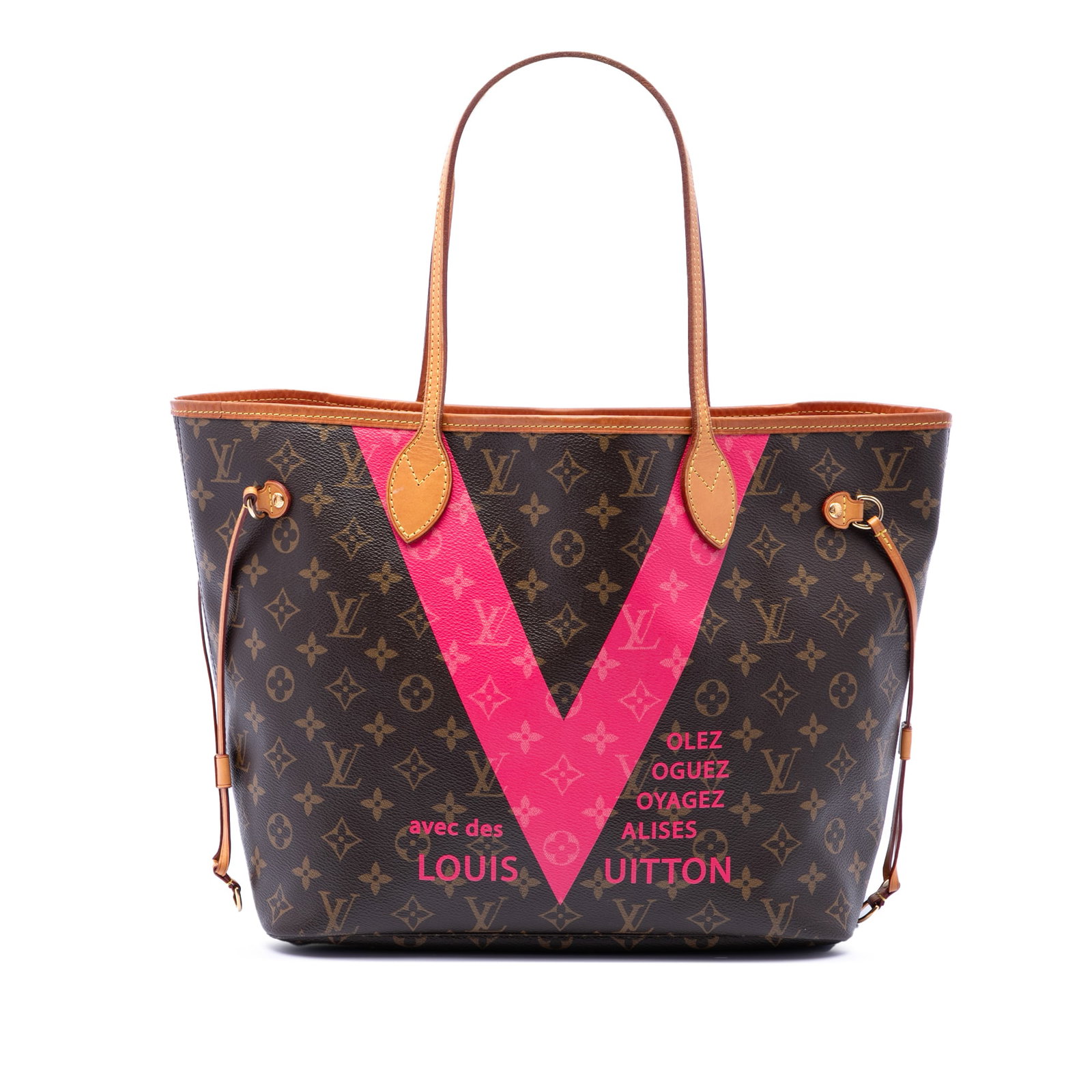 Louis Vuitton Neverfull MM Monogram Grenade V Limited Edition Bag: Louis Vuitton Neverfull MM Monogram Grenade V Limited Edition Bag This Louis Vuitton Limited Edition Monogram Grenade V Neverfull MM tote is crafted with a monogram canvas body and V print. It feature
