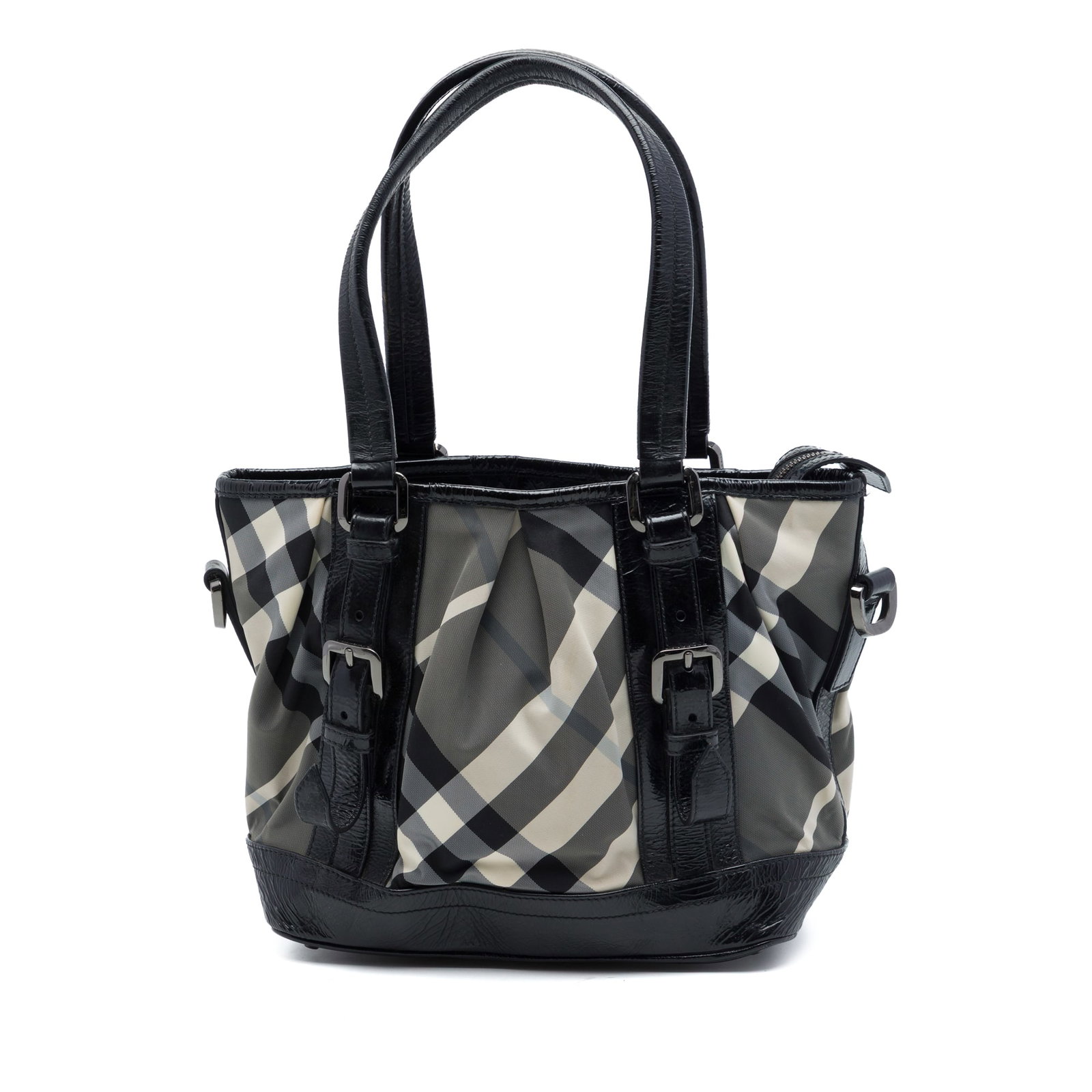 Burberry Lowry Satchel in Beat Check Nylon with Patent Trim (1 of 6)